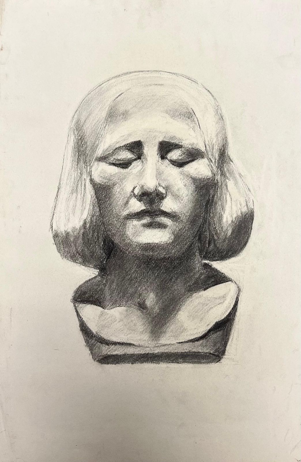 Josine Vignonmid Century French Pencil Drawing Of A Peaceful Stone Female Head1945