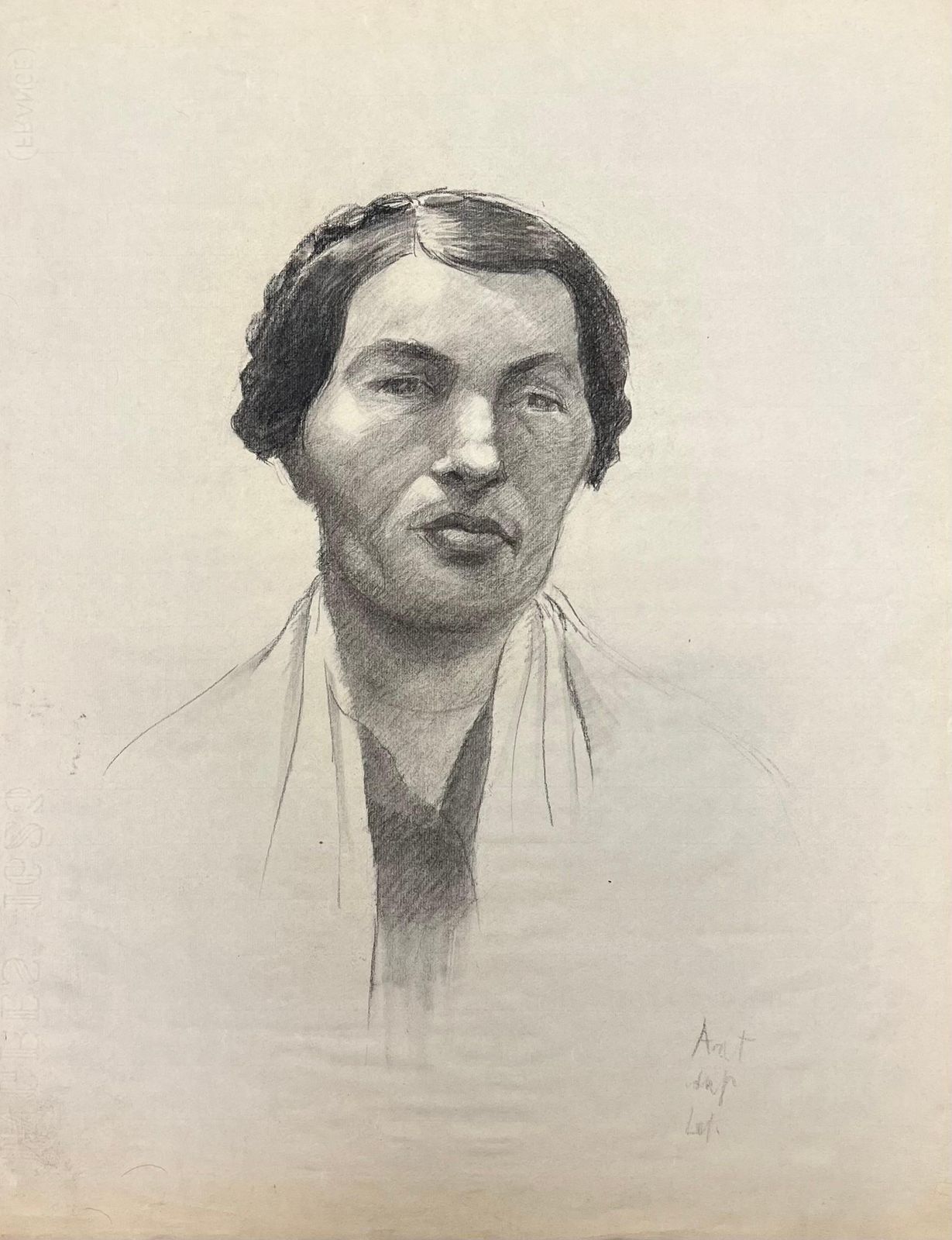 Josine Vignonmid Century French Drawing Of A Portrait Of A Woman With Braided Hair1950's