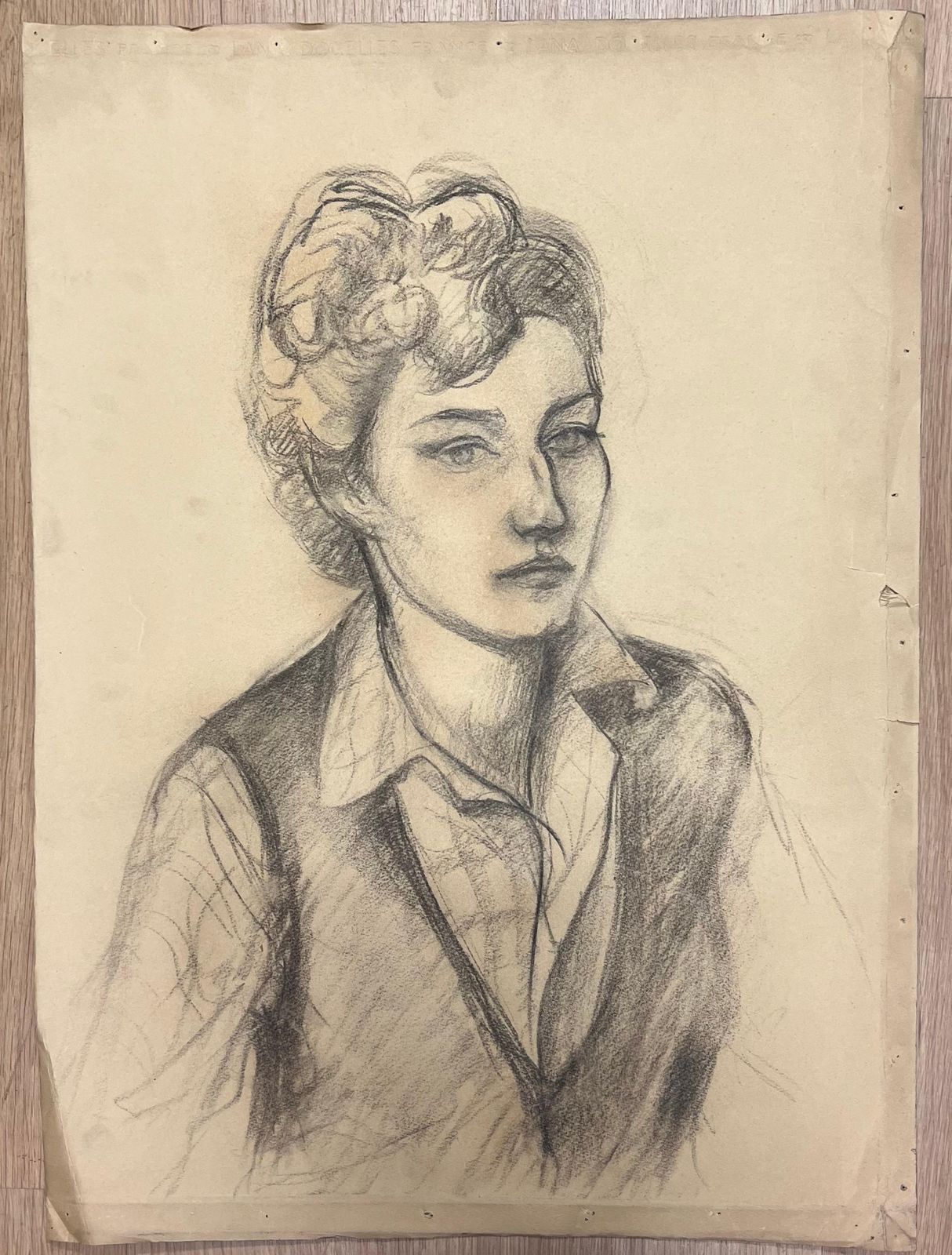 Josine Vignonmid Century French Charcoal Portrait Of A Thoughtful Woman1945 photo furniture