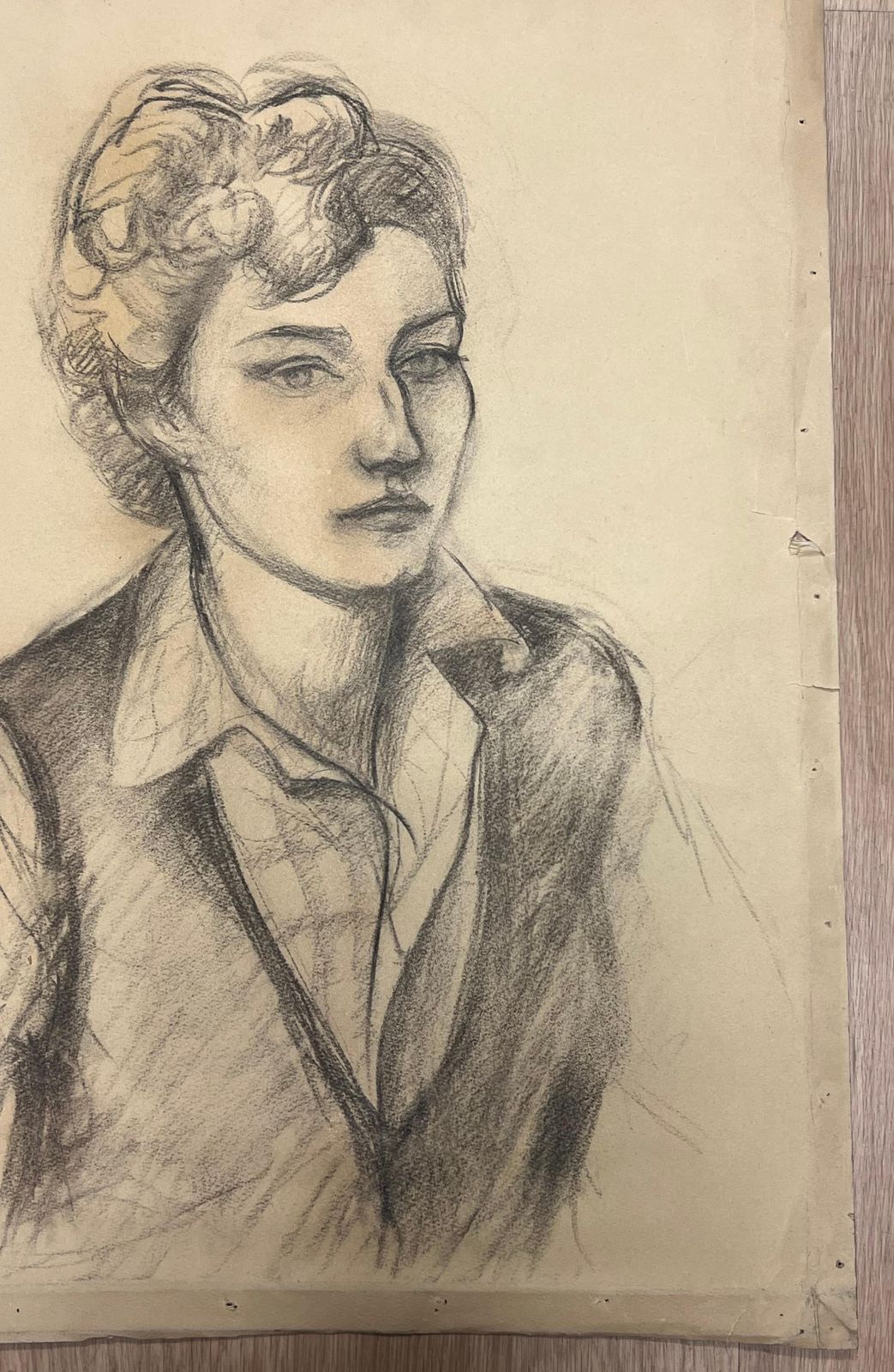 Josine Vignonmid Century French Charcoal Portrait Of A Thoughtful Woman1945 photo for sale