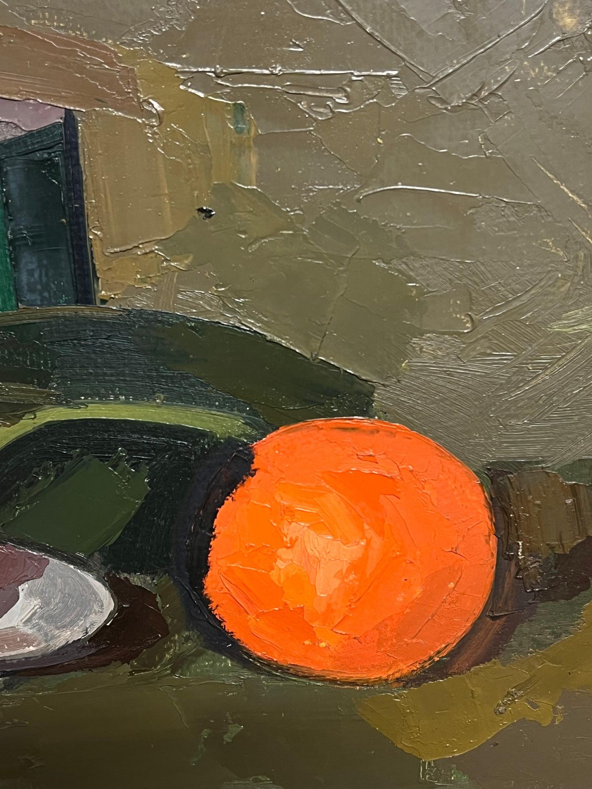 René Guinand (1892 1983)large French Modernist Oil Painting Vibrant Still Life Red Green Orange1967 photo for sale