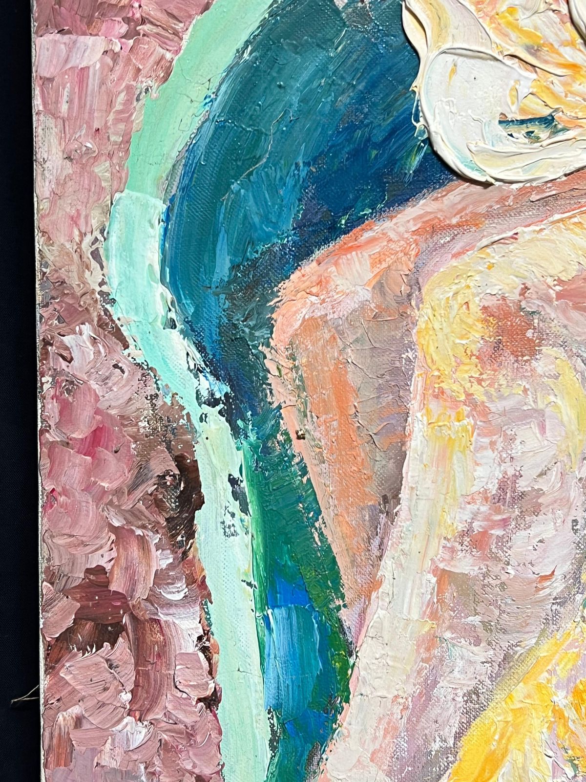 French School1970's French Post Impressionist Reclining Nude Thick Impasto Oil Painting1970's photo vintage