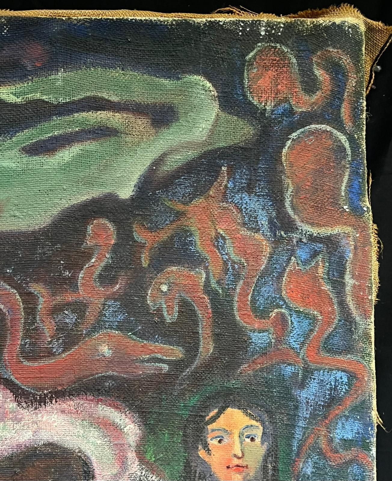 photo for sale French School1950's French Surrealist Signed Huge Oil Painting Nudes Dreamscape With Skeleton1958