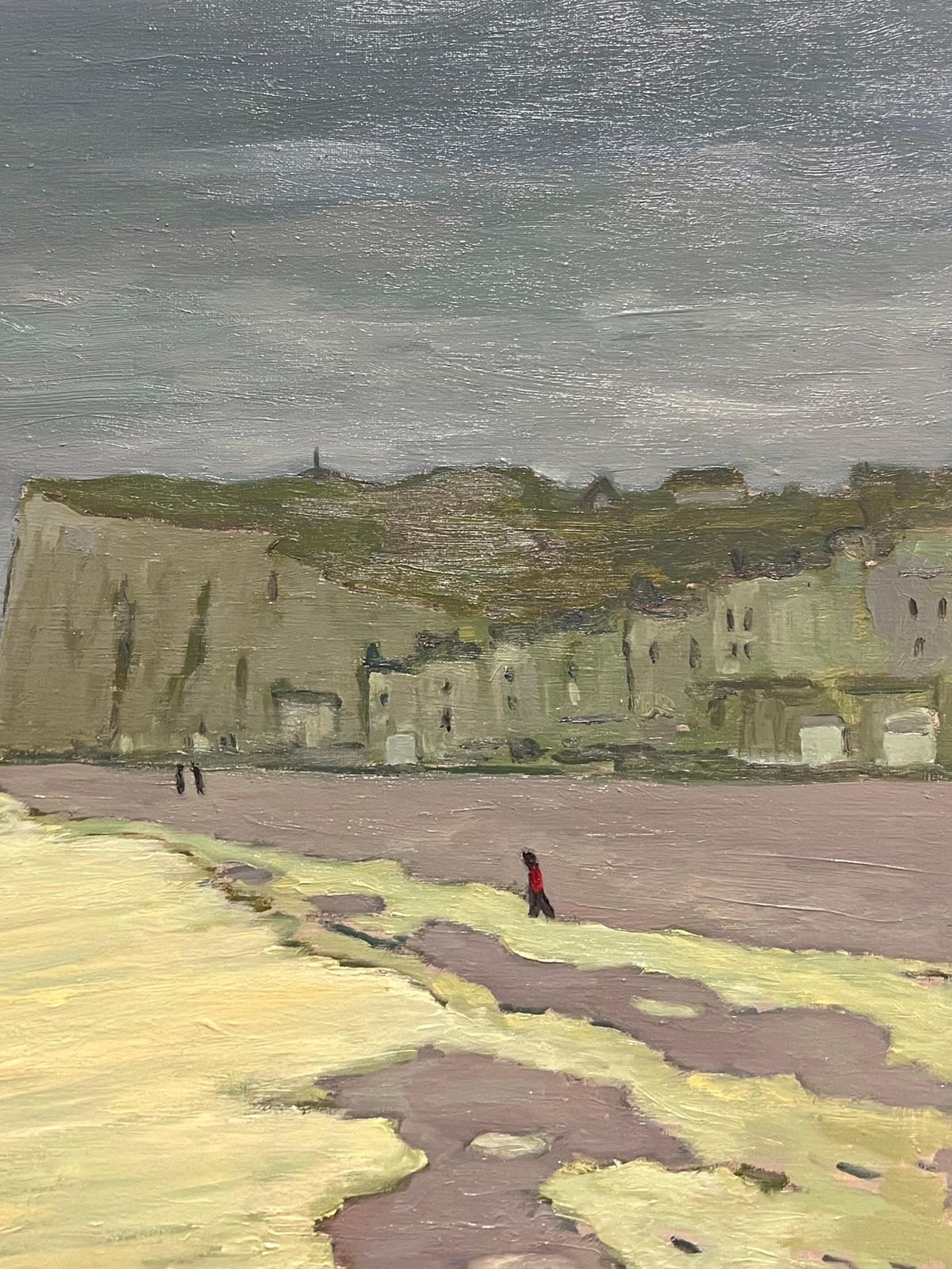 Guy Pichonwindy Shoreline French Coastal Scene With Cliffs & Green Rolling Waves Normandy1991 photo for sale
