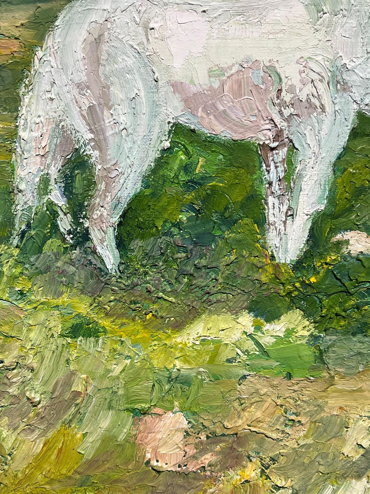 photo furniture J.Bredechewhite Horses Grazing At Sunset Vibrant French Post Impressionist Oil Painting1970's
