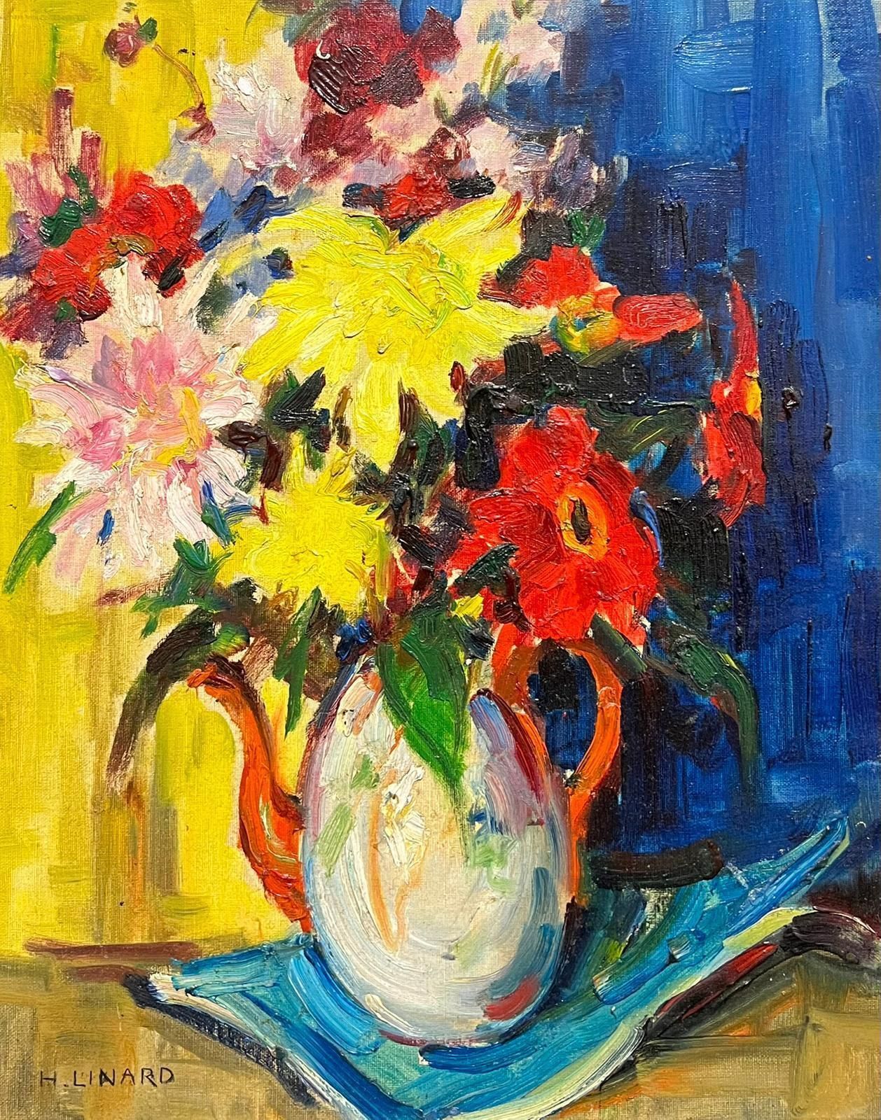 French Schoolmodern Vibrant Floral Arrangement White & Red Kettle Bold Colors Still Life Oil2001 photo Art