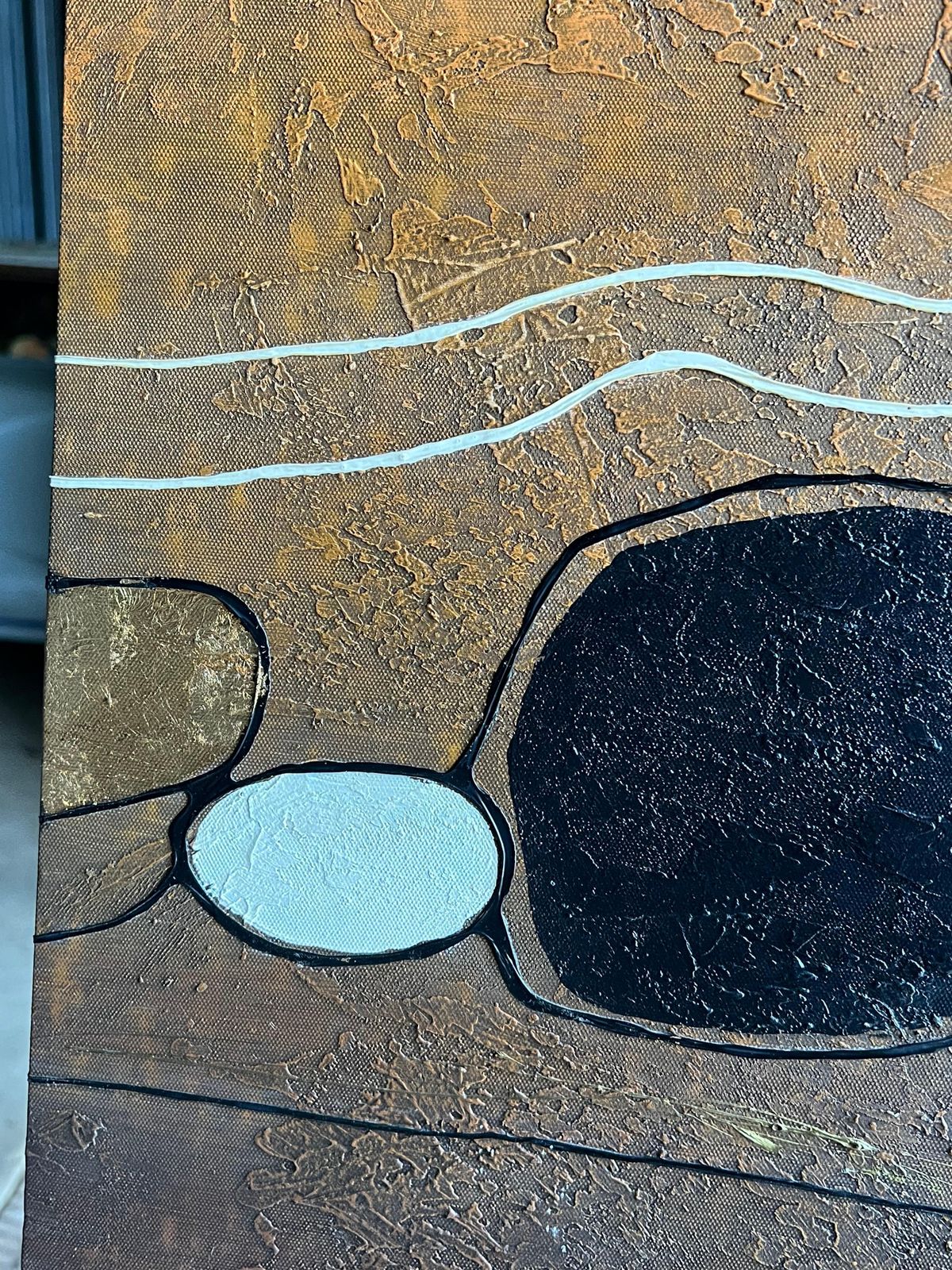 French Schoolhuge Contemporary Abstract Landscape With Gold Brown Earth Tones Oil Painting photo Art