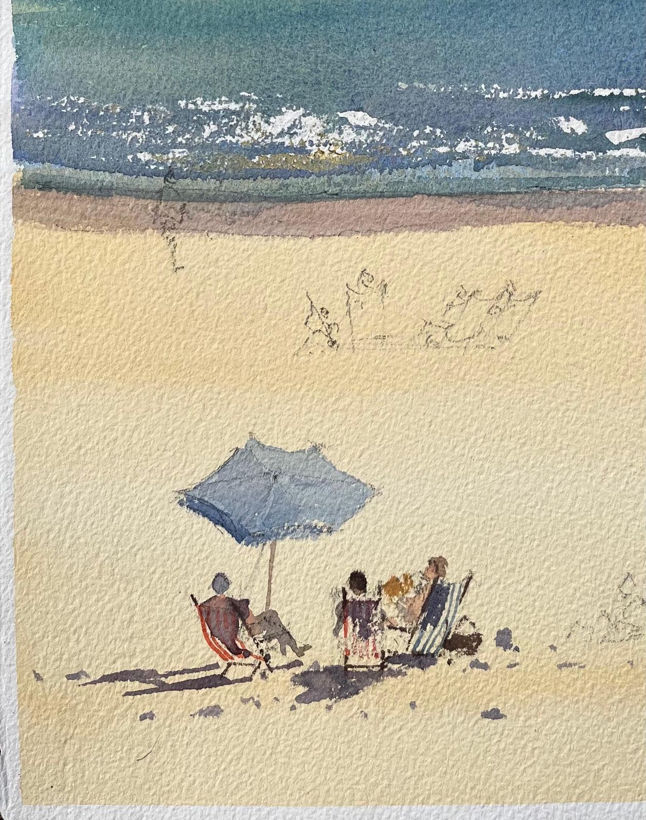 Anthony Averybritish Impressionist Watercolor Of A Beach Scene With Coastal Cliffs photo for sale