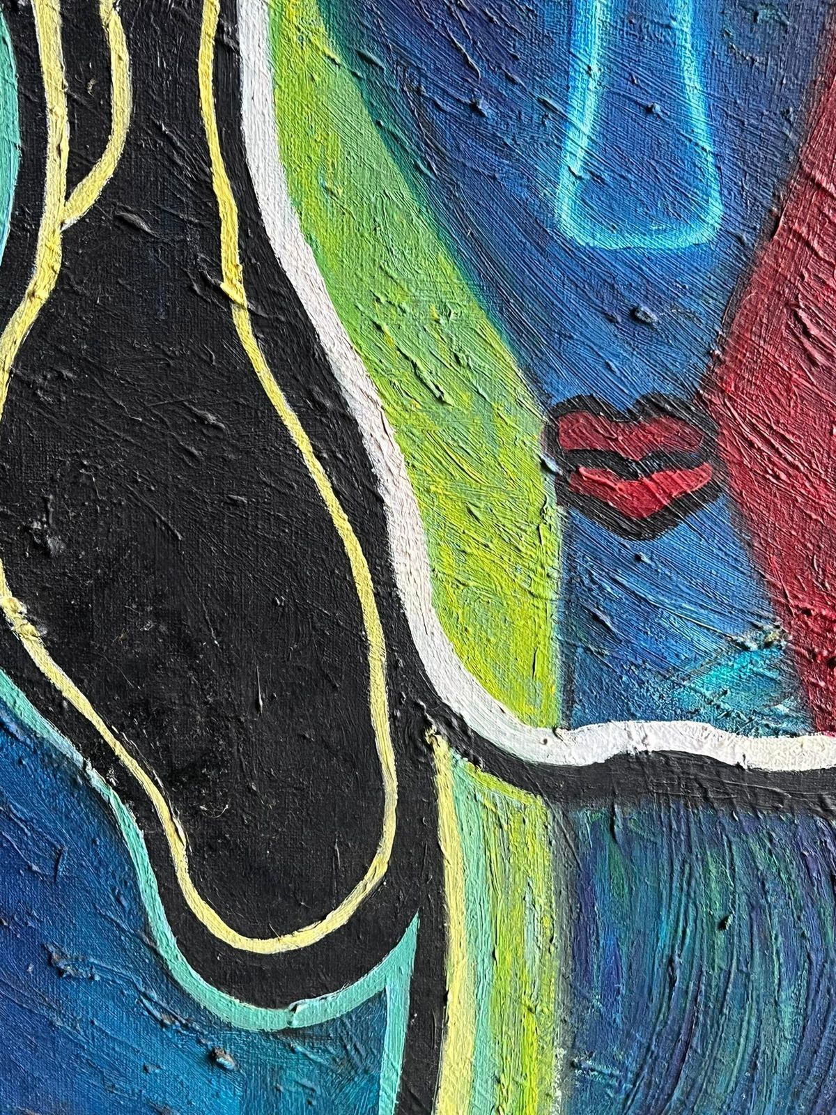 French Schoolfrench Contemporary Abstract Portrait Oil Painting In Vibrant Color Blocks2000's photo vinterior