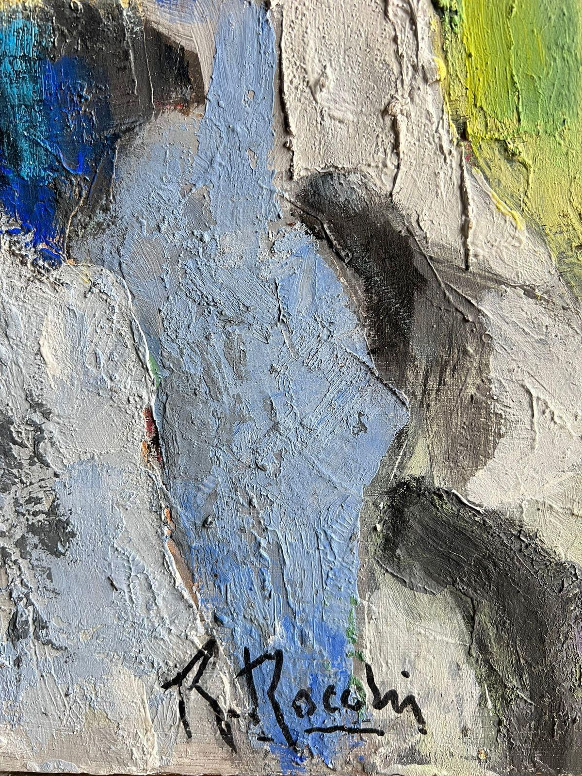 French Schoolmodern Abstract Landscape Painting A Vibrant Lakeside Village With Mountains2005 photo vinterior