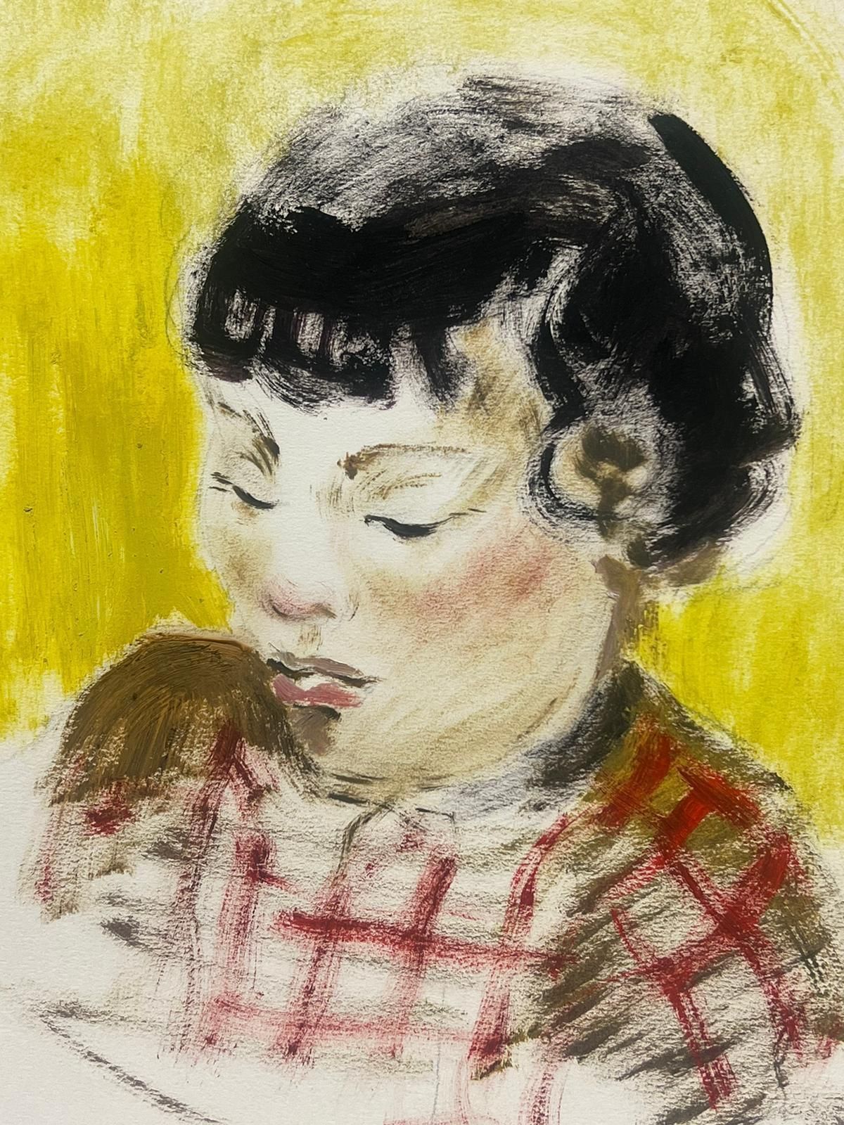 Josine Vignon1950s French Portrait Of A Child In Thought Against A Yellow Background1950s photo 198.0