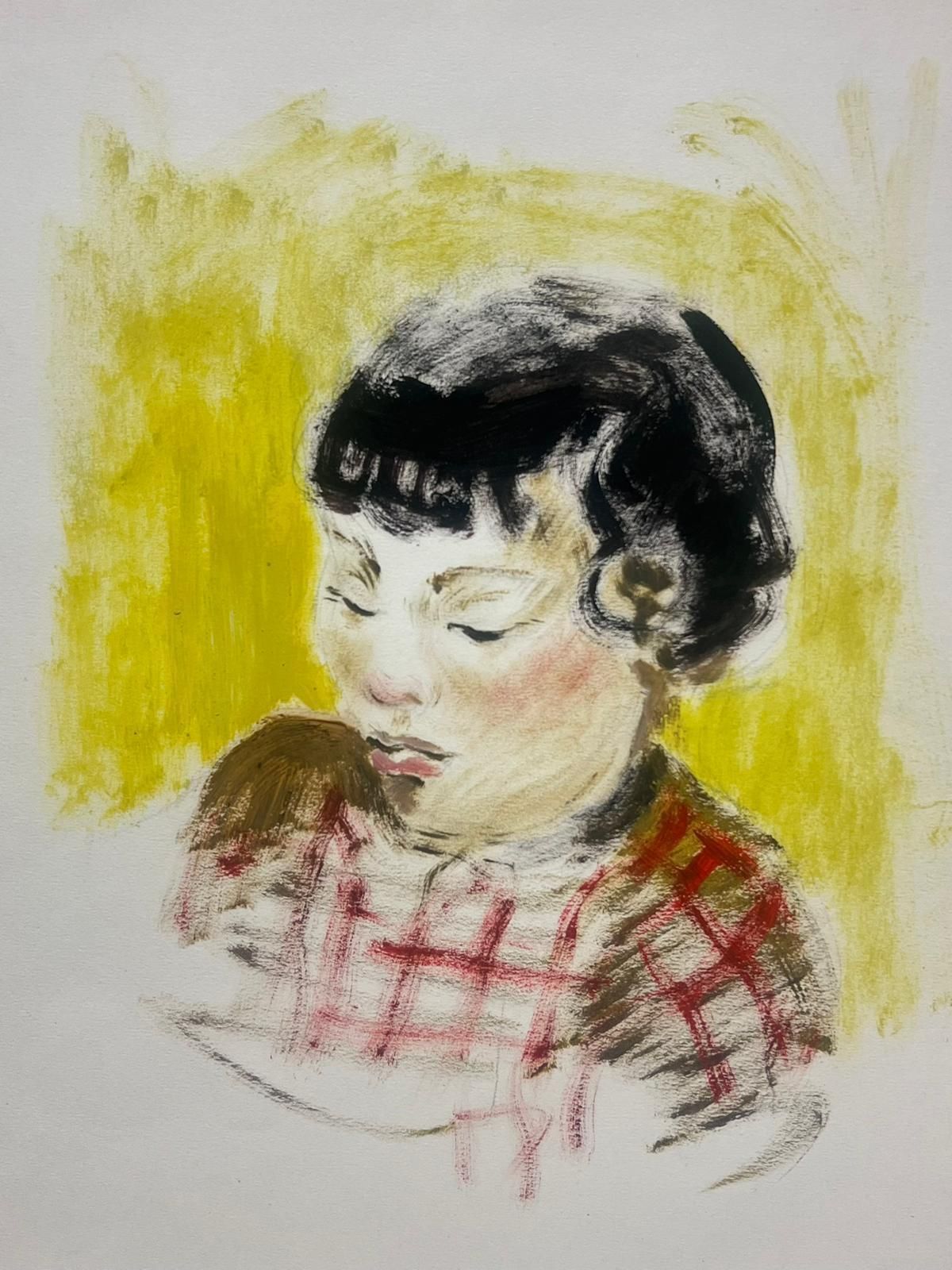 Josine Vignon1950s French Portrait Of A Child In Thought Against A Yellow Background1950s photo vinterior