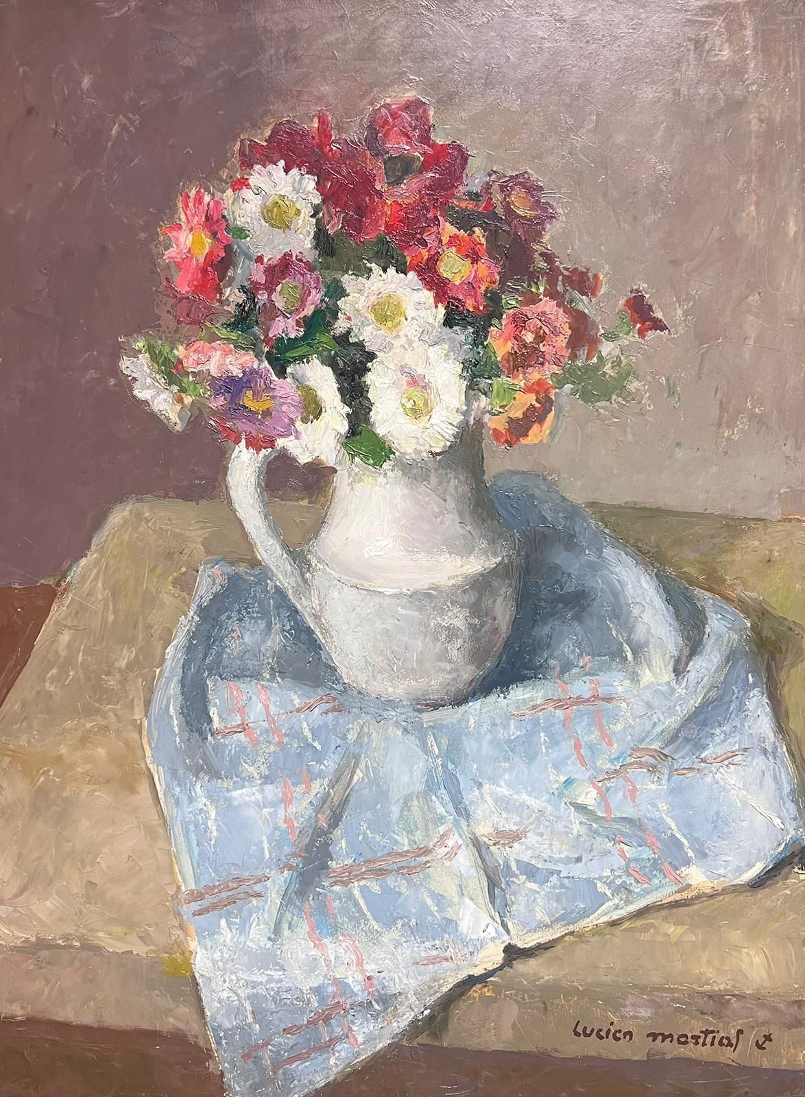 Lucien Martial French Vibrant Floral Still Life In Jug Mid 20th Century Oil Painting