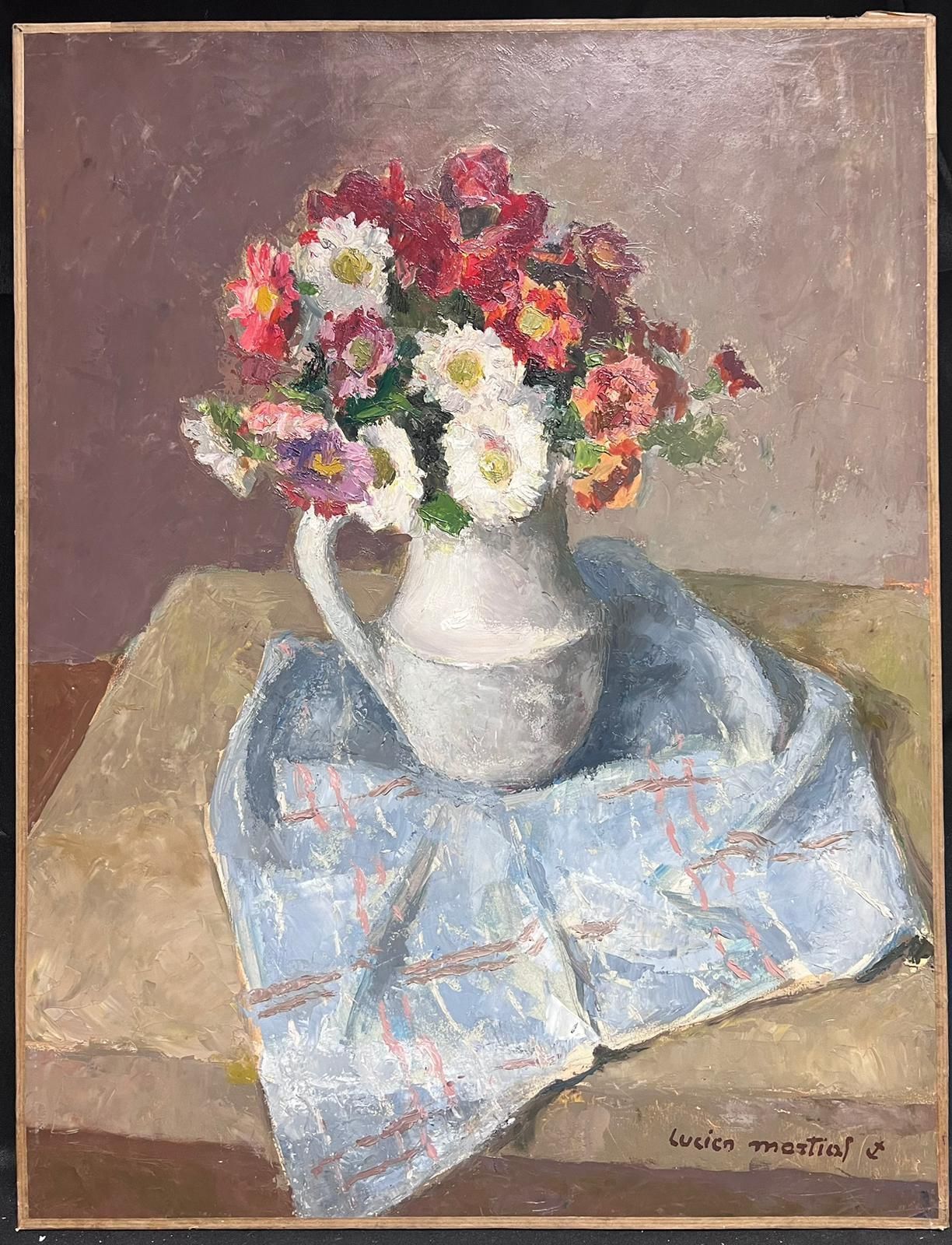 Lucien Martial French Vibrant Floral Still Life In Jug Mid 20th Century Oil Painting photo furniture