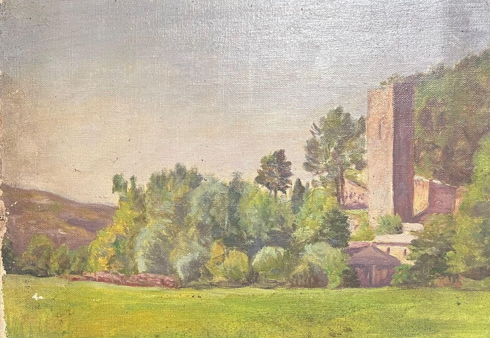 English Schoolcharming 20th Century Landscape With Ruins And Lush Foliage Oil