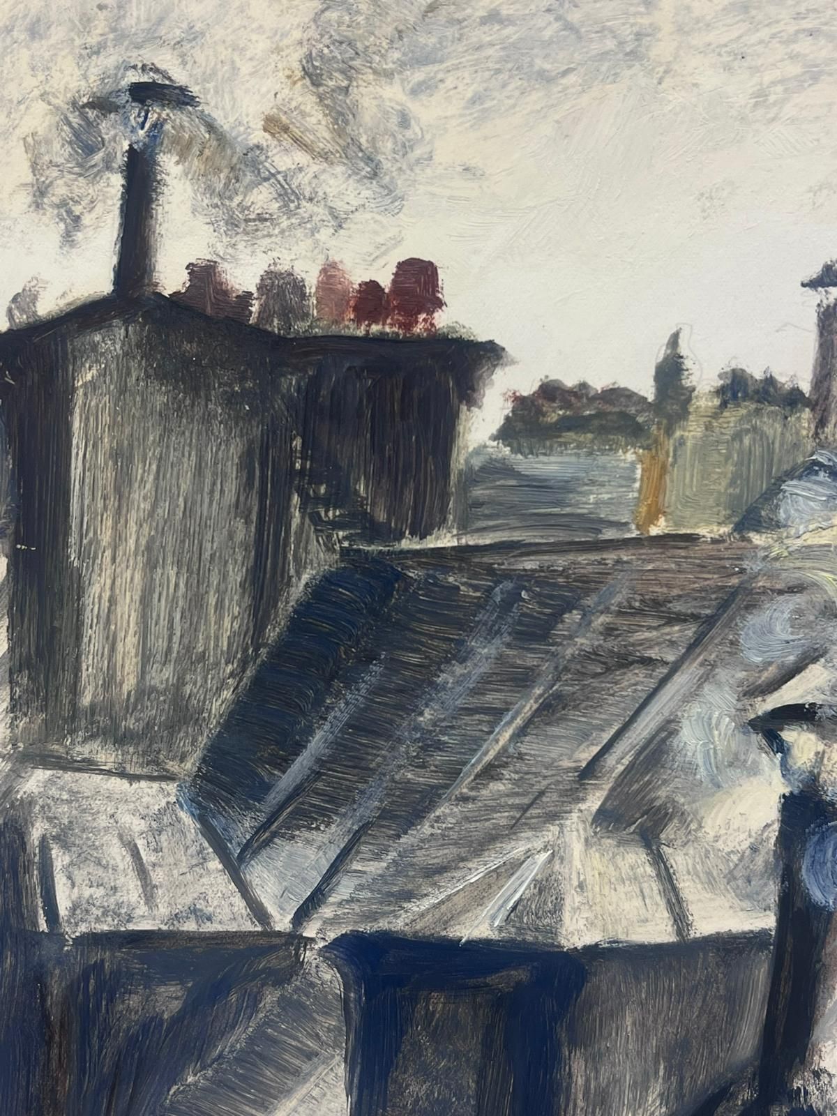 Josine Vignon1950s French Atmospheric Rooftop Scene With Smokestacks Impressionistic Painting1950s photo Art