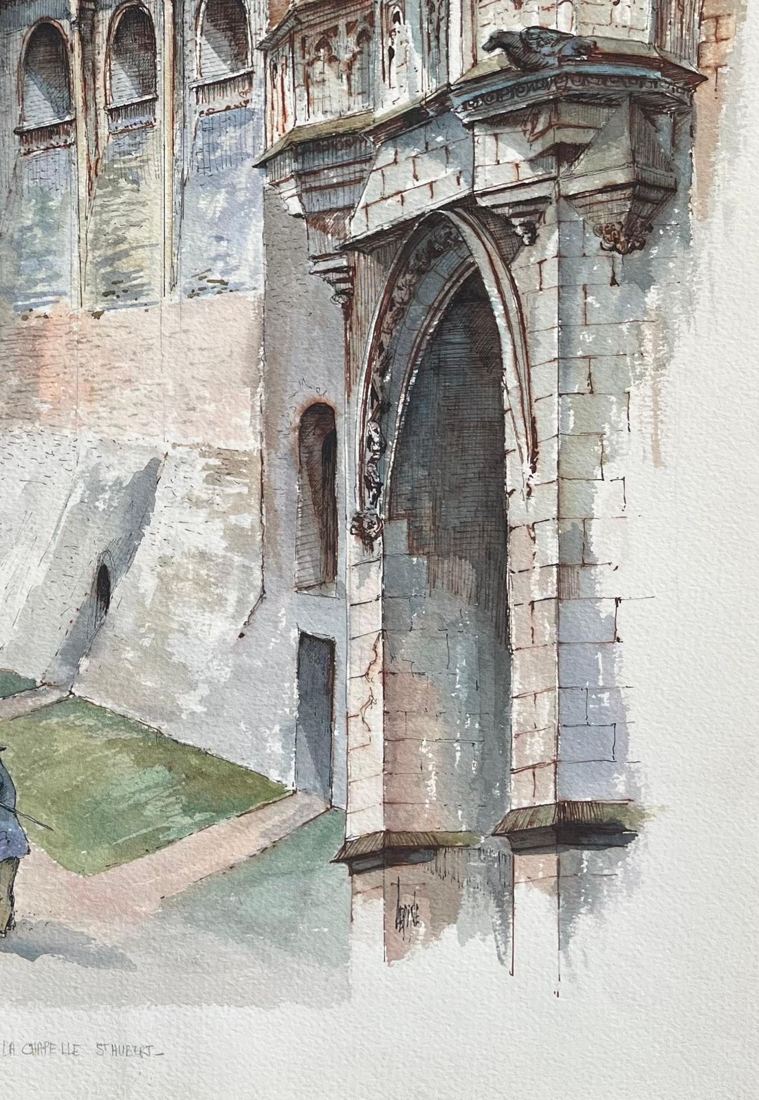 Robert Lepine (1929   2017)french Watercolor Of "Amboise: La Chapelle St. Hubert" With Carriage And Figures20th Century photo for sale