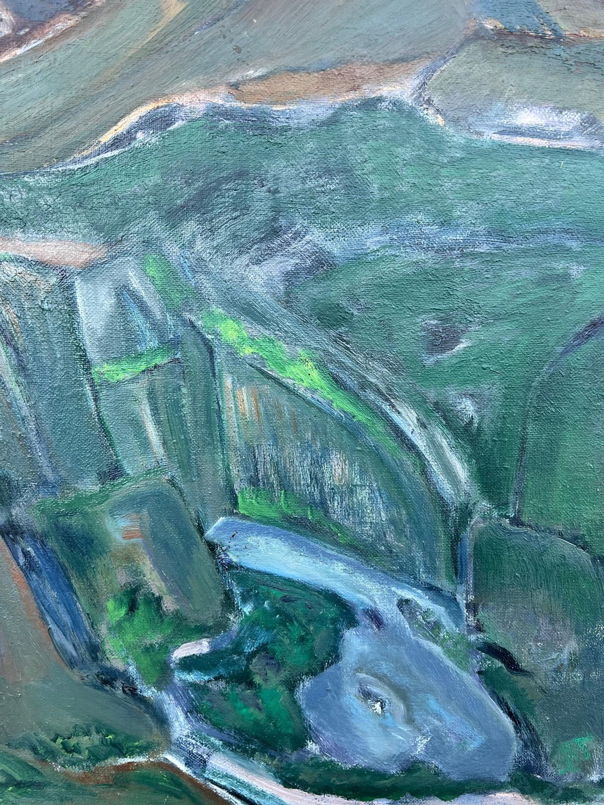 Gilbert Pelissier1980's French Expressionist Painting Rolling Hills And Valleys Verdant Landscape1985 photo vintage