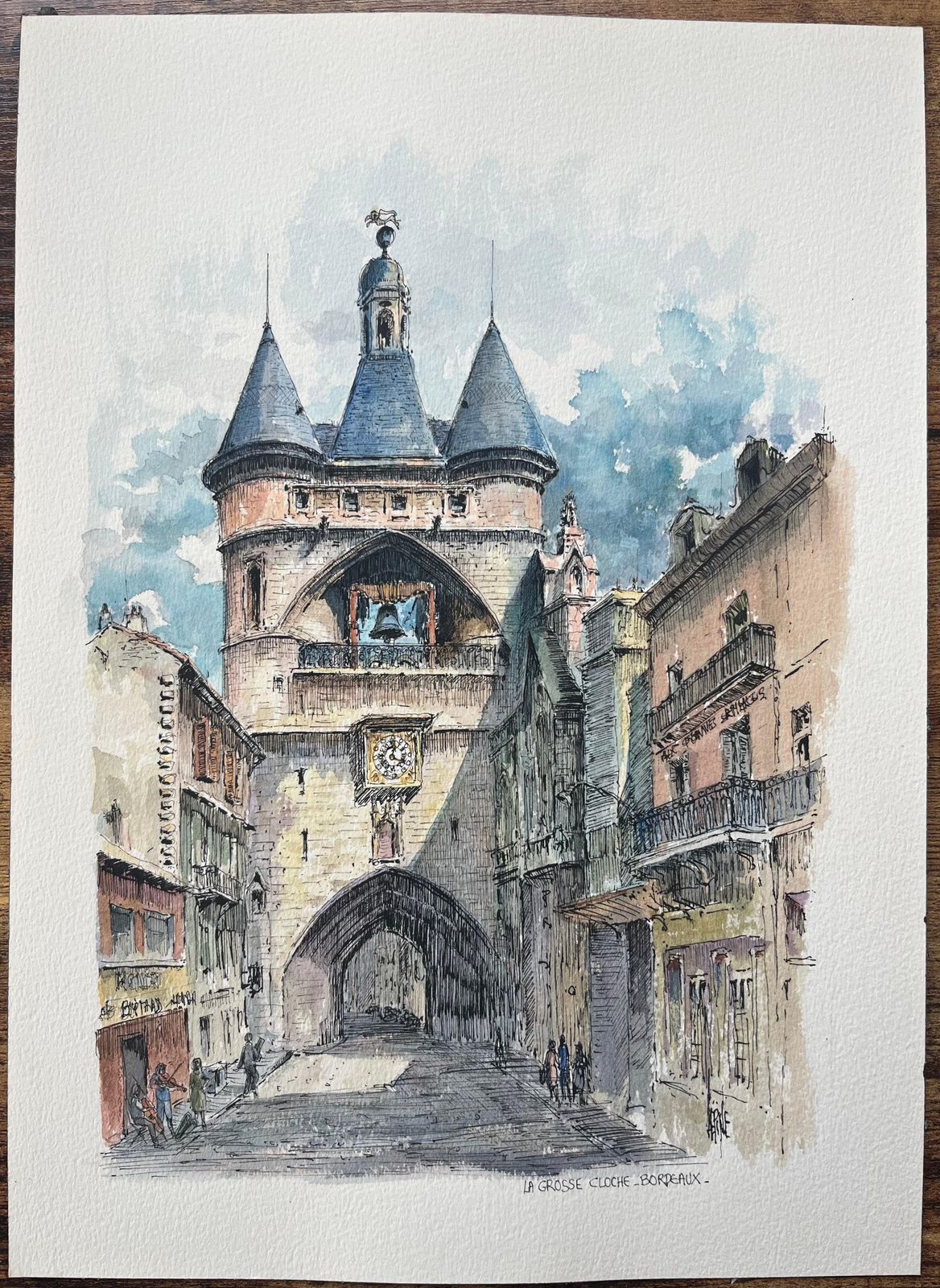 Robert Lepine (1929   2017)french Watercolor Of "La Grosse Cloche, Bordeaux" With Architectural Detailing20th Century photo furniture