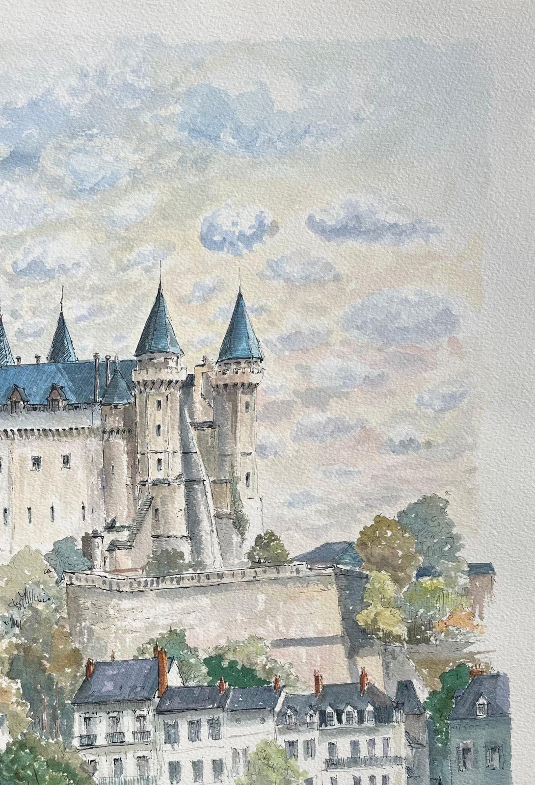Robert Lepine (1929   2017)french Watercolor Of "Château De Saumur: Riverside View"20th Century photo vinterior