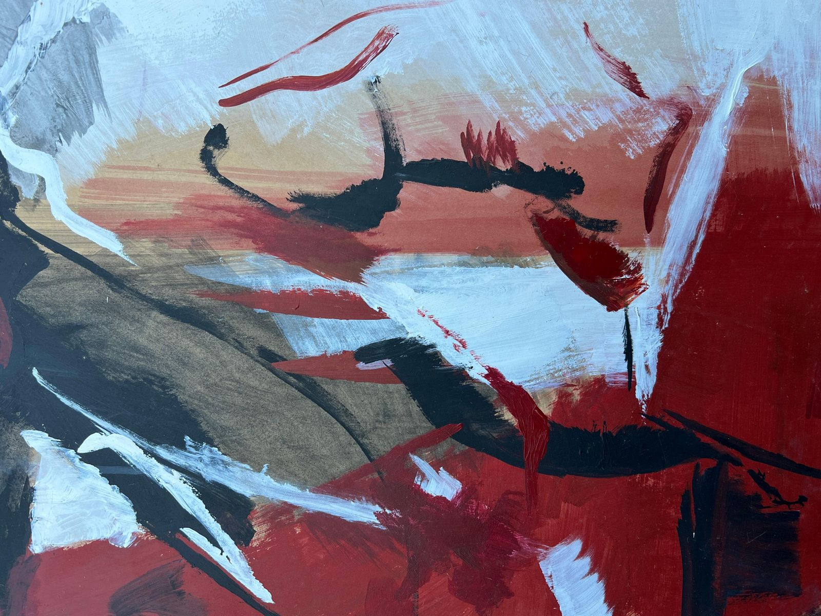 Marie Deloume (French Born 1942)huge French 20th Century Black Red & White Bold Abstract Expression Painting1982 photo vintage