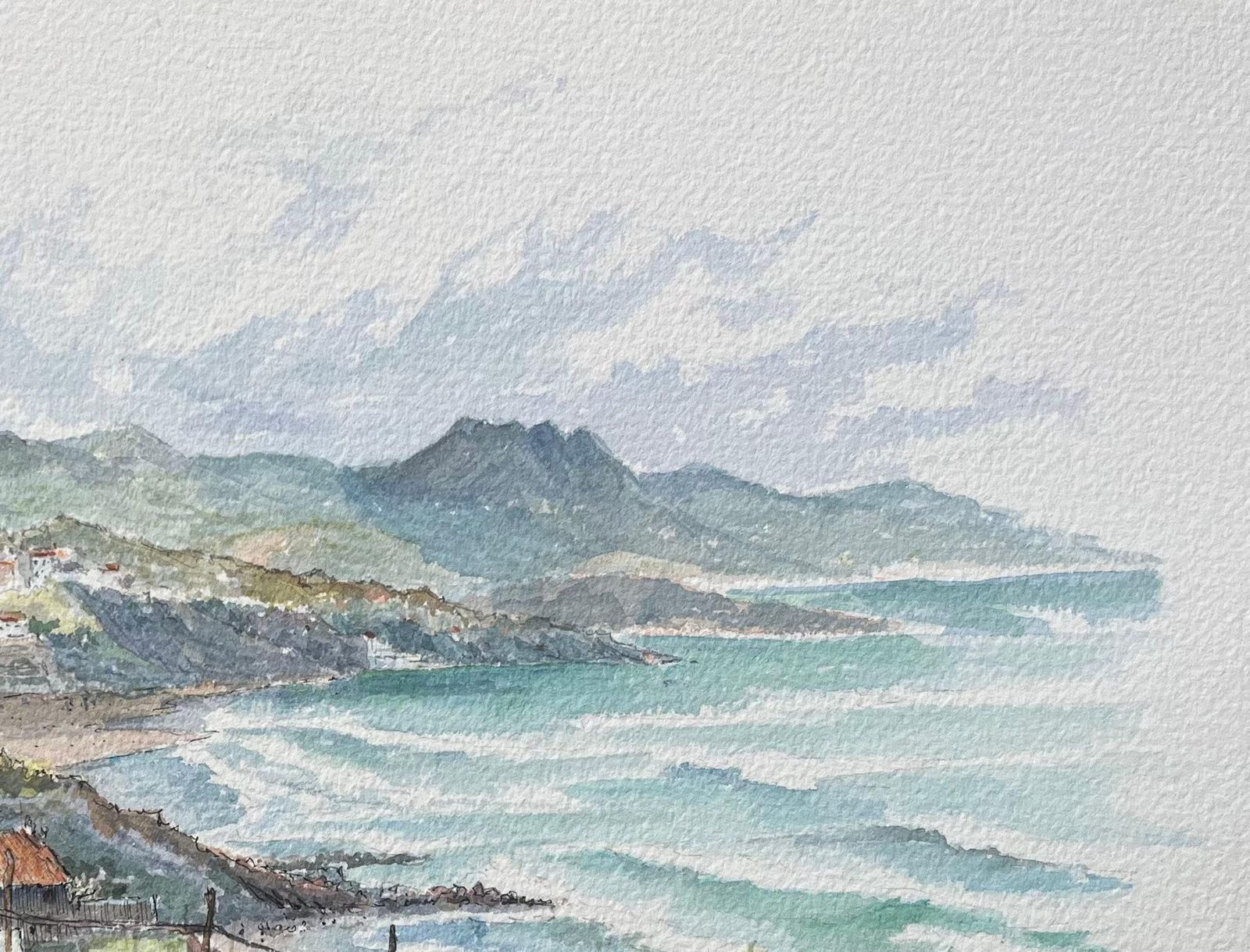 Robert Lepine (1929   2017)french Watercolor Painting Of “La Plage De Bidart” With Coastal Landscape20th Century photo 433.0