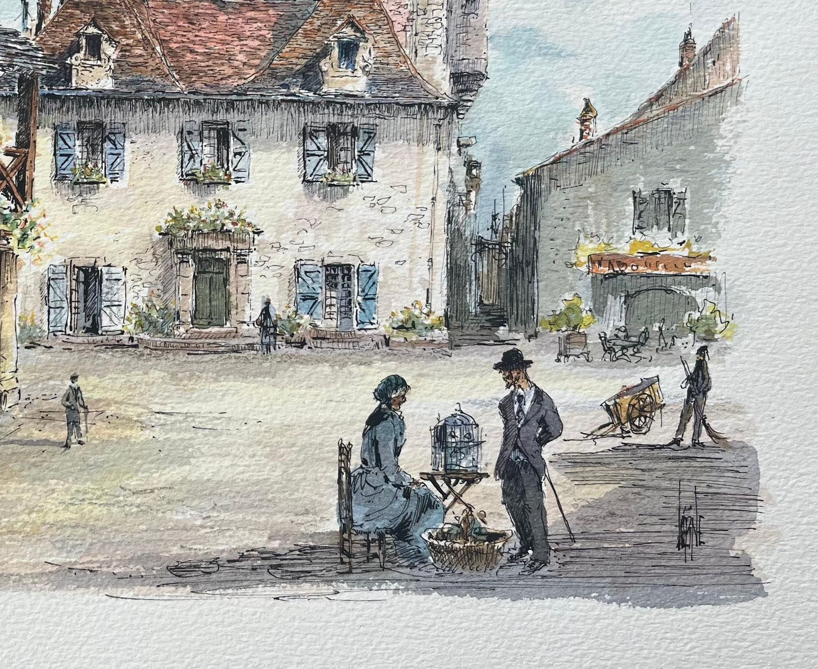 Robert Lepine (1929   2017)french Watercolor Painting Of “Les Halles” In Domme20th Century photo for sale