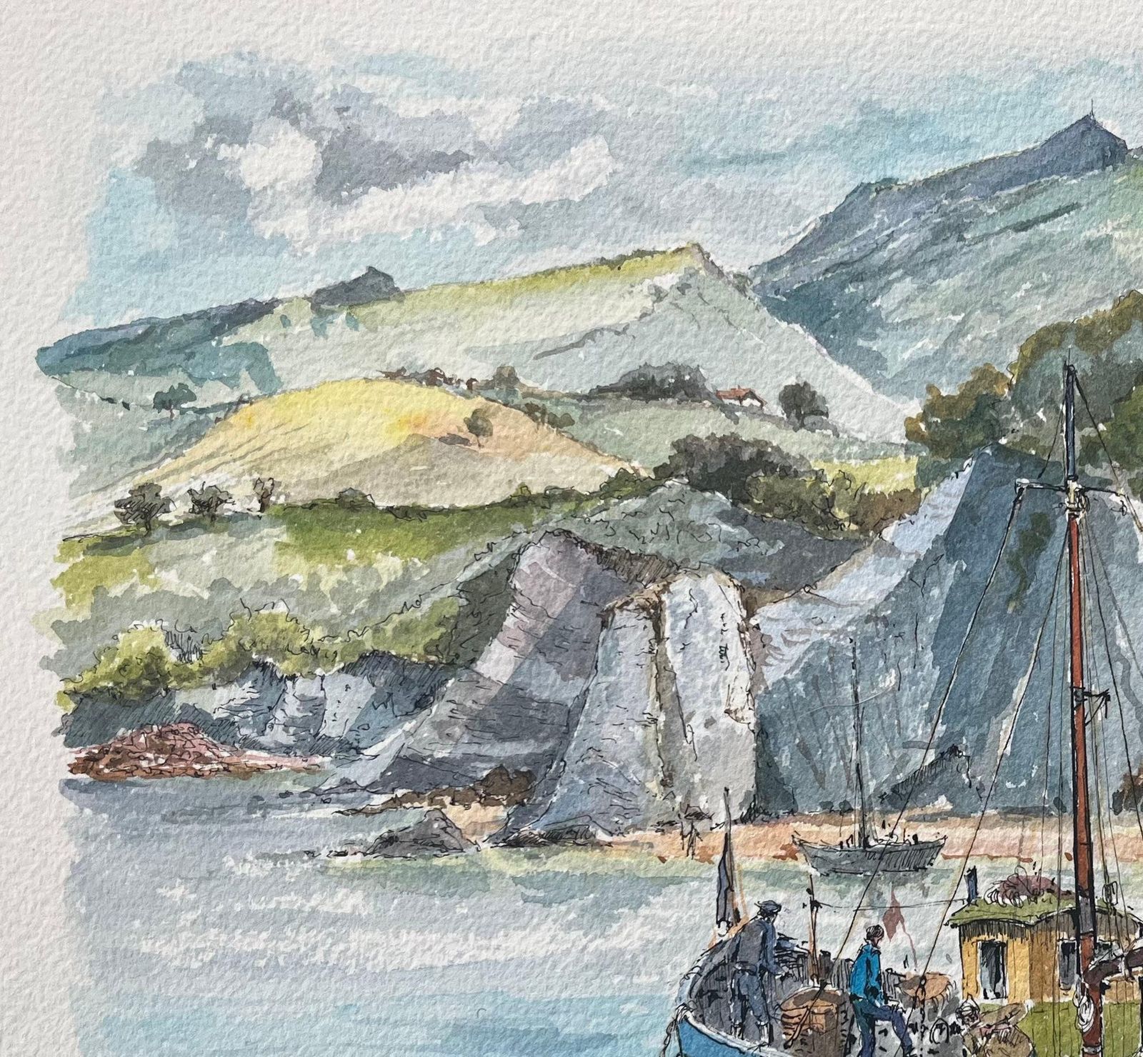 Robert Lepine (1929   2017)french Watercolor Painting Of “La Baie De Loya Et La Rhune” In Hendaye20th Century photo 464.0