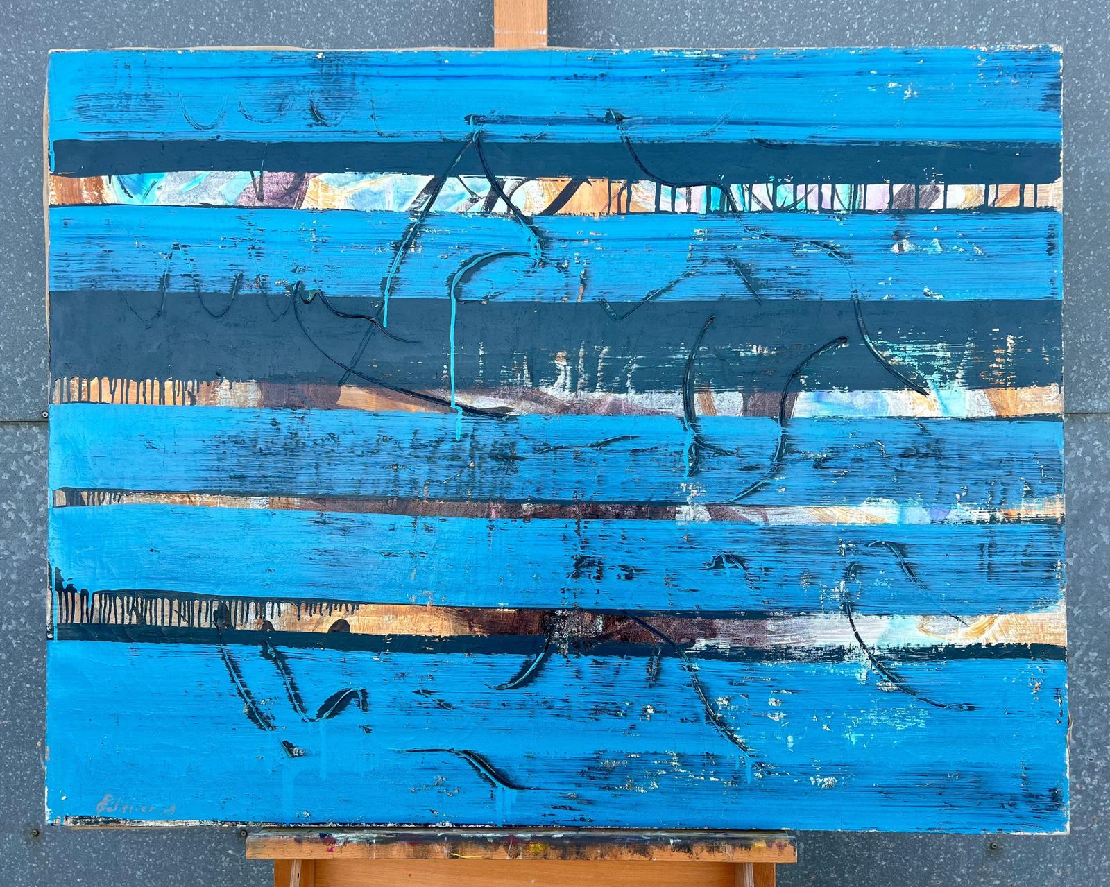 Gilbert Pelissier1960's French Huge Abstract Painting Layers Blue Abstract Textural Composition1968 photo furniture