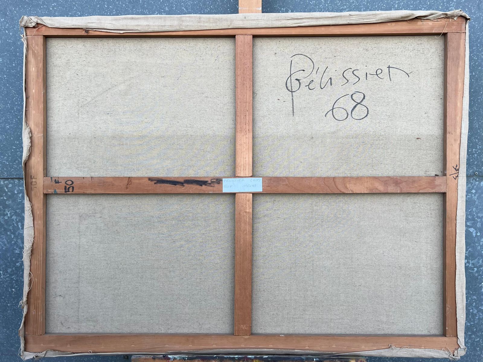 photo for sale Gilbert Pelissier1960's French Huge Abstract Painting Layers Blue Abstract Textural Composition1968