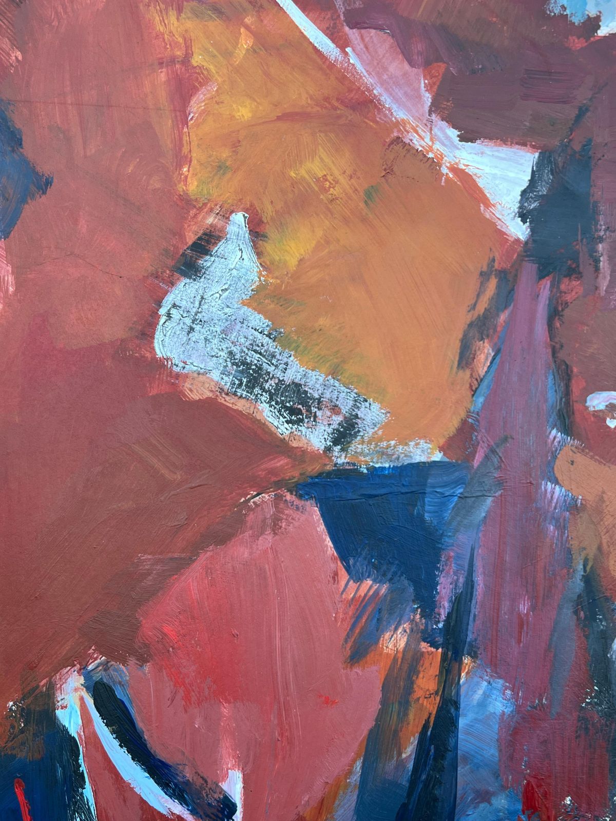 Marie Deloume (French Born 1942)huge French 20th Century Navy Red White Bold Abstract Expression photo Art