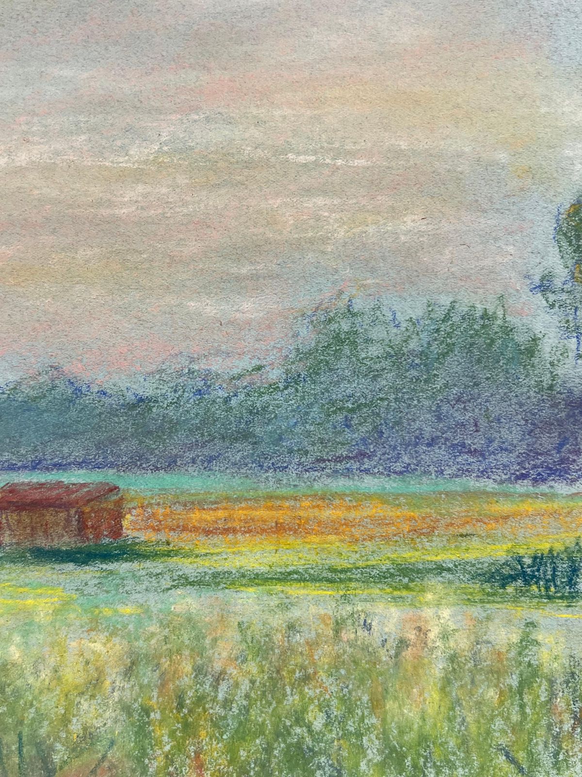 Regine Davidmid 20th Century French Countryside Pastel Landscape Of A Farmhouse In Field1946 photo 382.0
