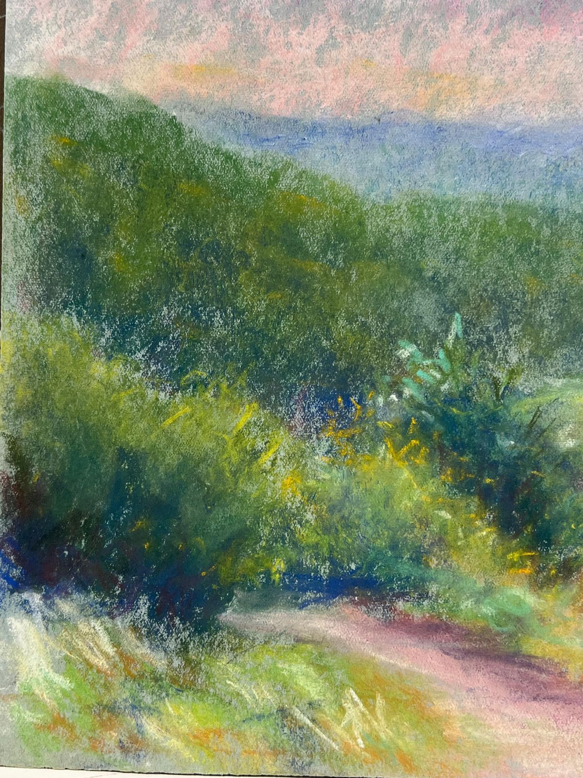 Regine Davidvibrant Hillside View Pastel Landscape Of Rolling Greens And Distant Mountain1947 photo 382.0
