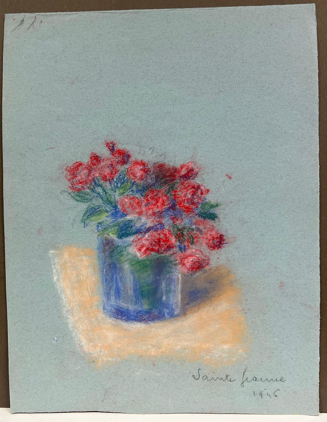 Regine Davidmid 20th Century French Delicate Still Life Of Red Flowers In A Glass Vase1946 photo furniture