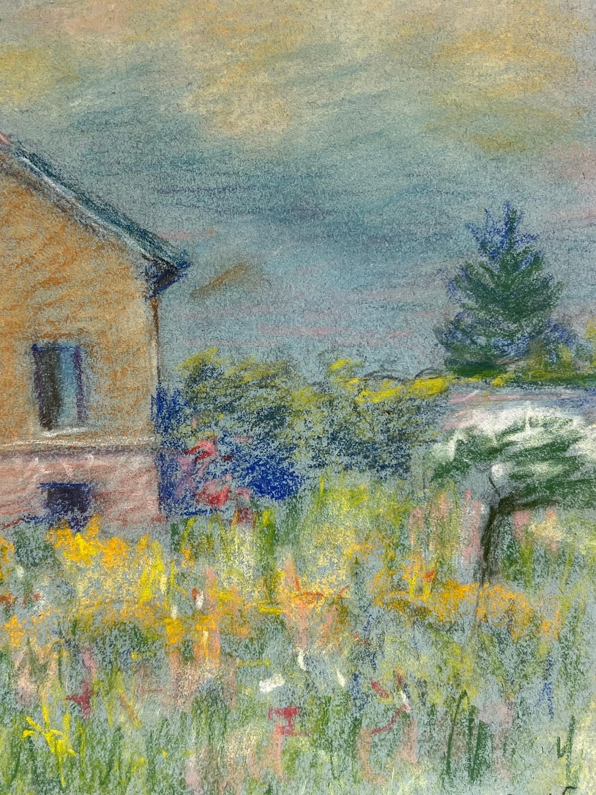 Regine Davidmid 20th Century French House In A Summer Meadow A Pastel Landscape1947 photo for sale