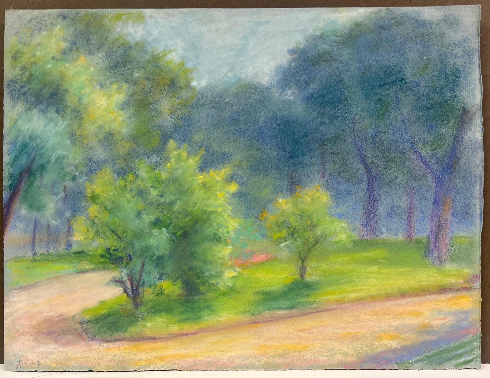 Regine Davidmid 20th Century Sunlit Path Through A Verdant Park: A Pastel Landscape Of Trees1947 photo furniture