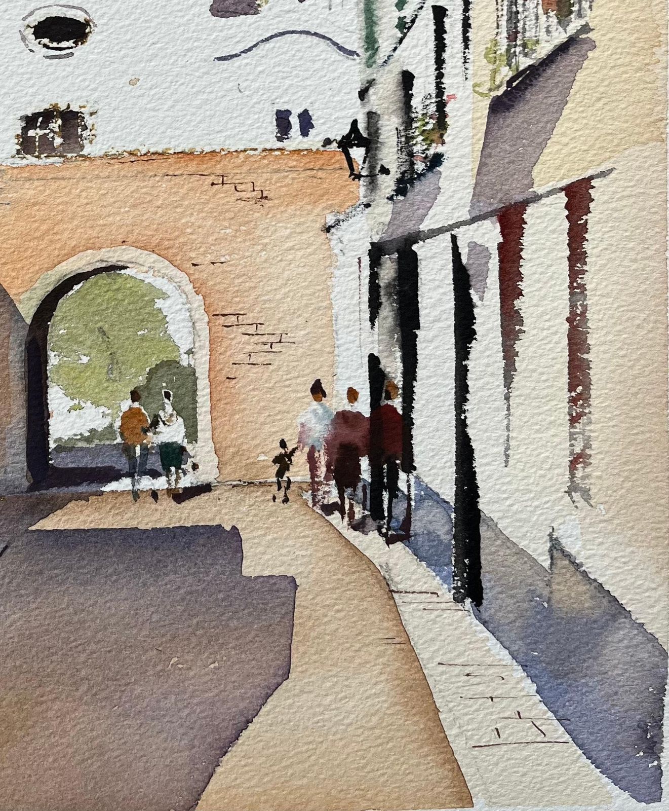 Anthony Averybritish Watercolor Of Spanish Village Scene With Church And Archway photo for sale