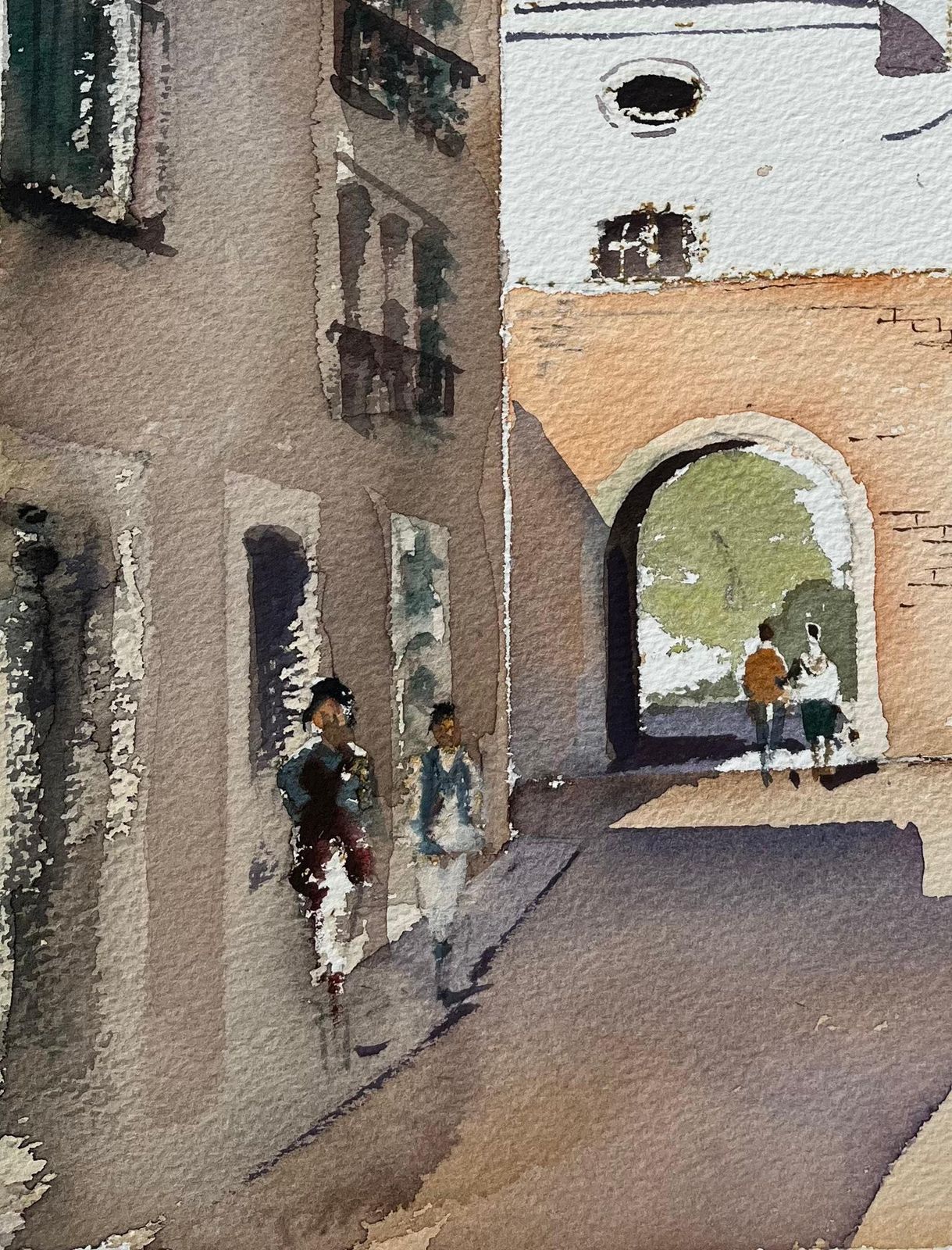 Anthony Averybritish Watercolor Of Spanish Village Scene With Church And Archway photo Art