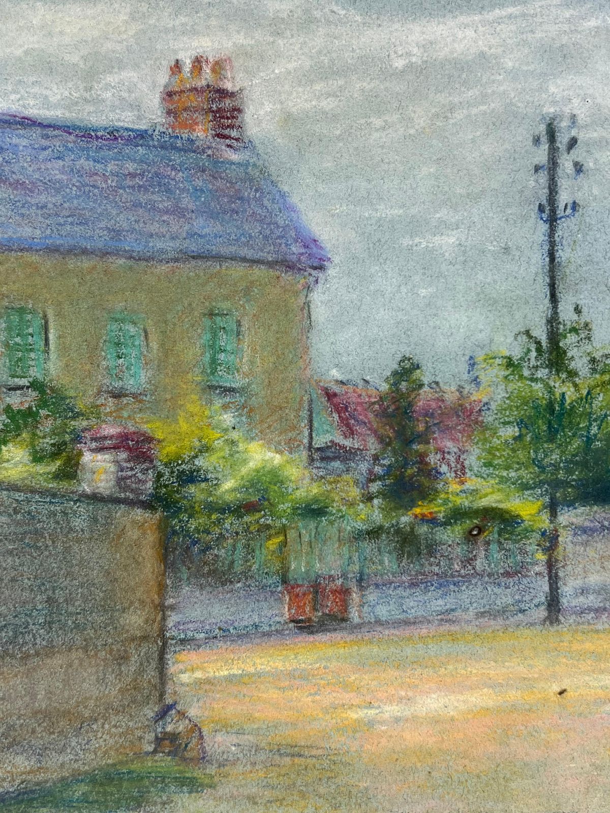 Regine Davidmid 20th Century French Quiet Village Corner Pastel Painting1947 photo Art