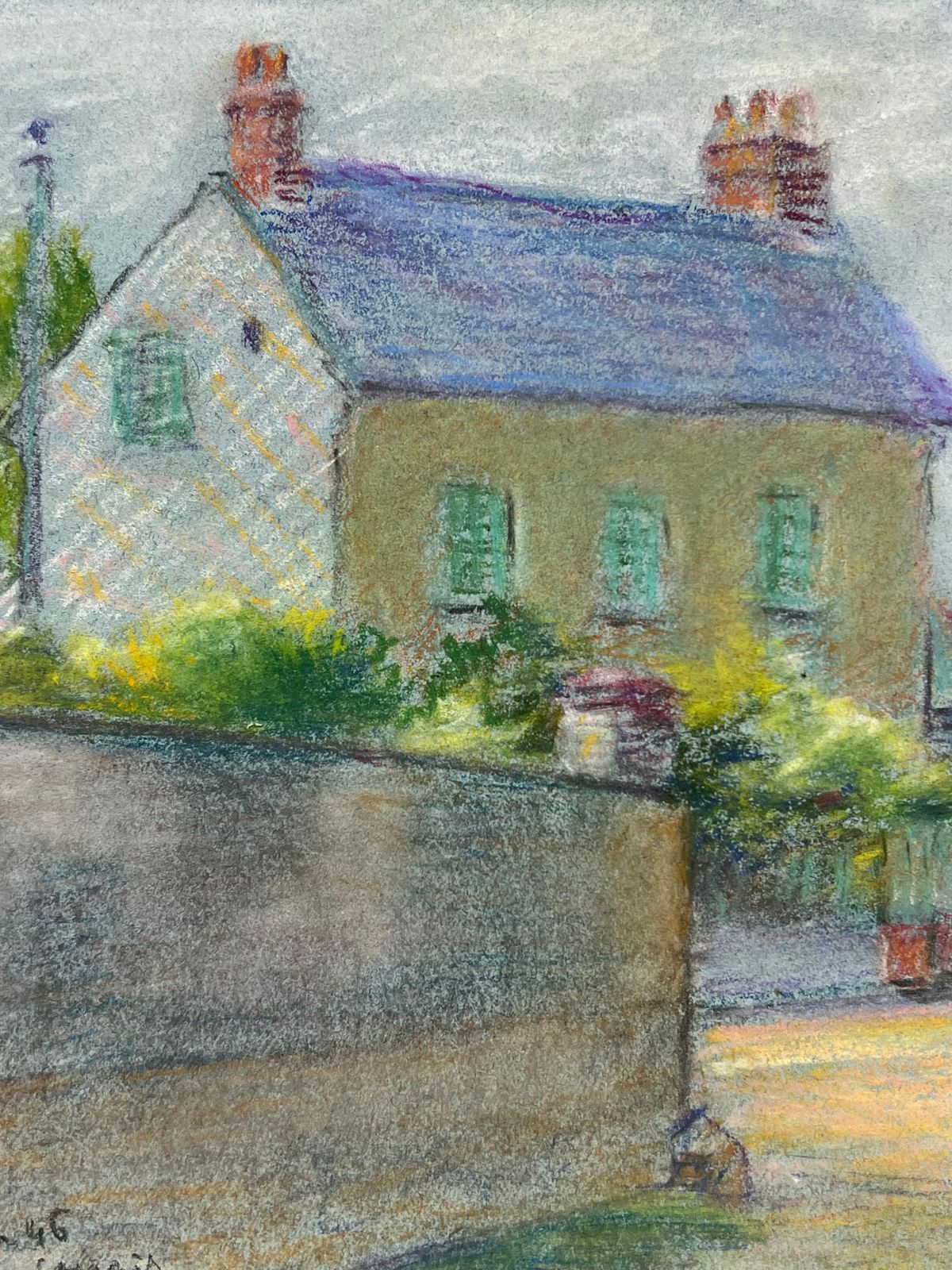 Regine Davidmid 20th Century French Quiet Village Corner Pastel Painting1947 photo 280.0