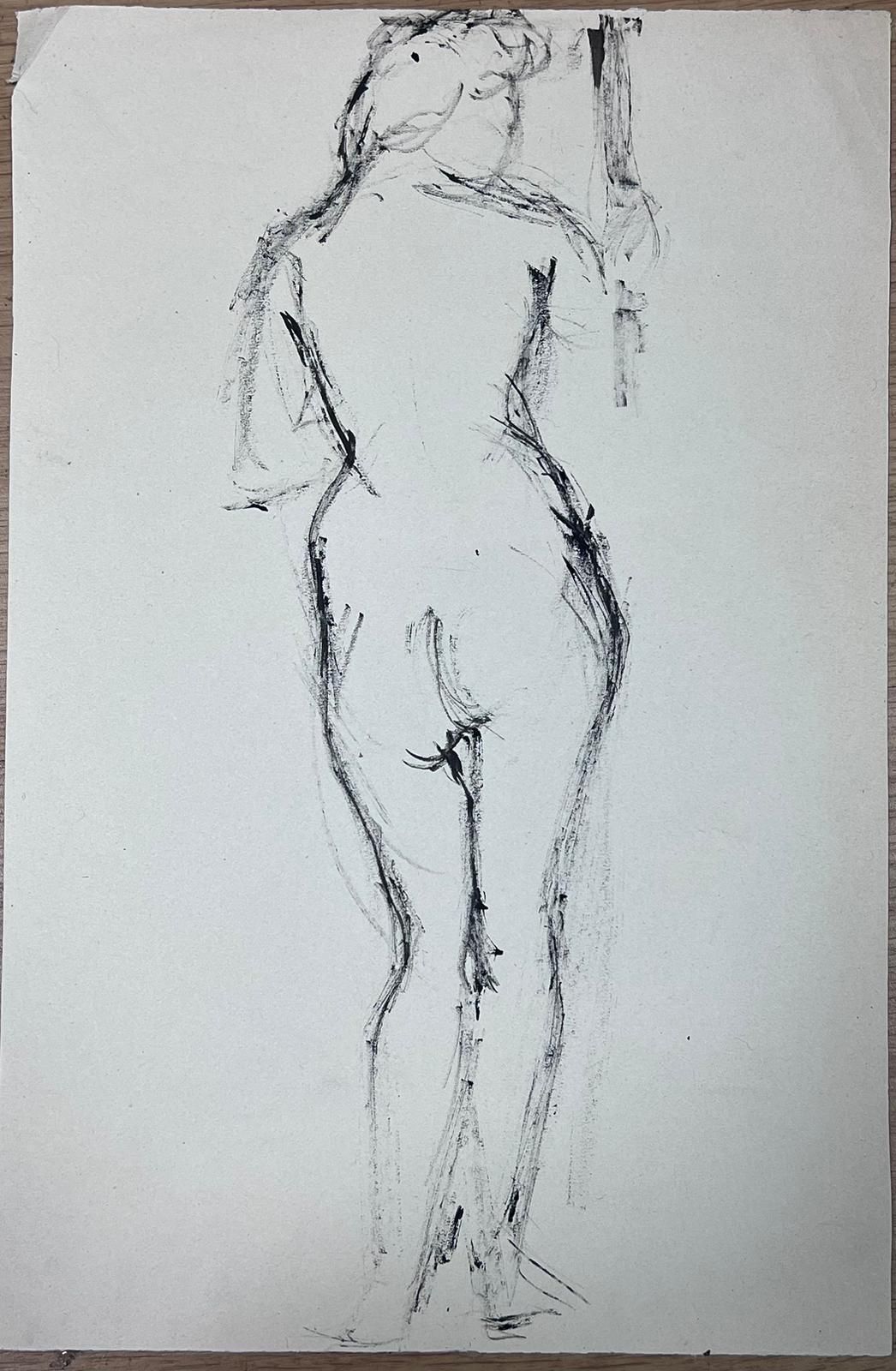 French Schoolfrench Expressive Charcoal Sketch Of A Standing Nude Figure photo furniture