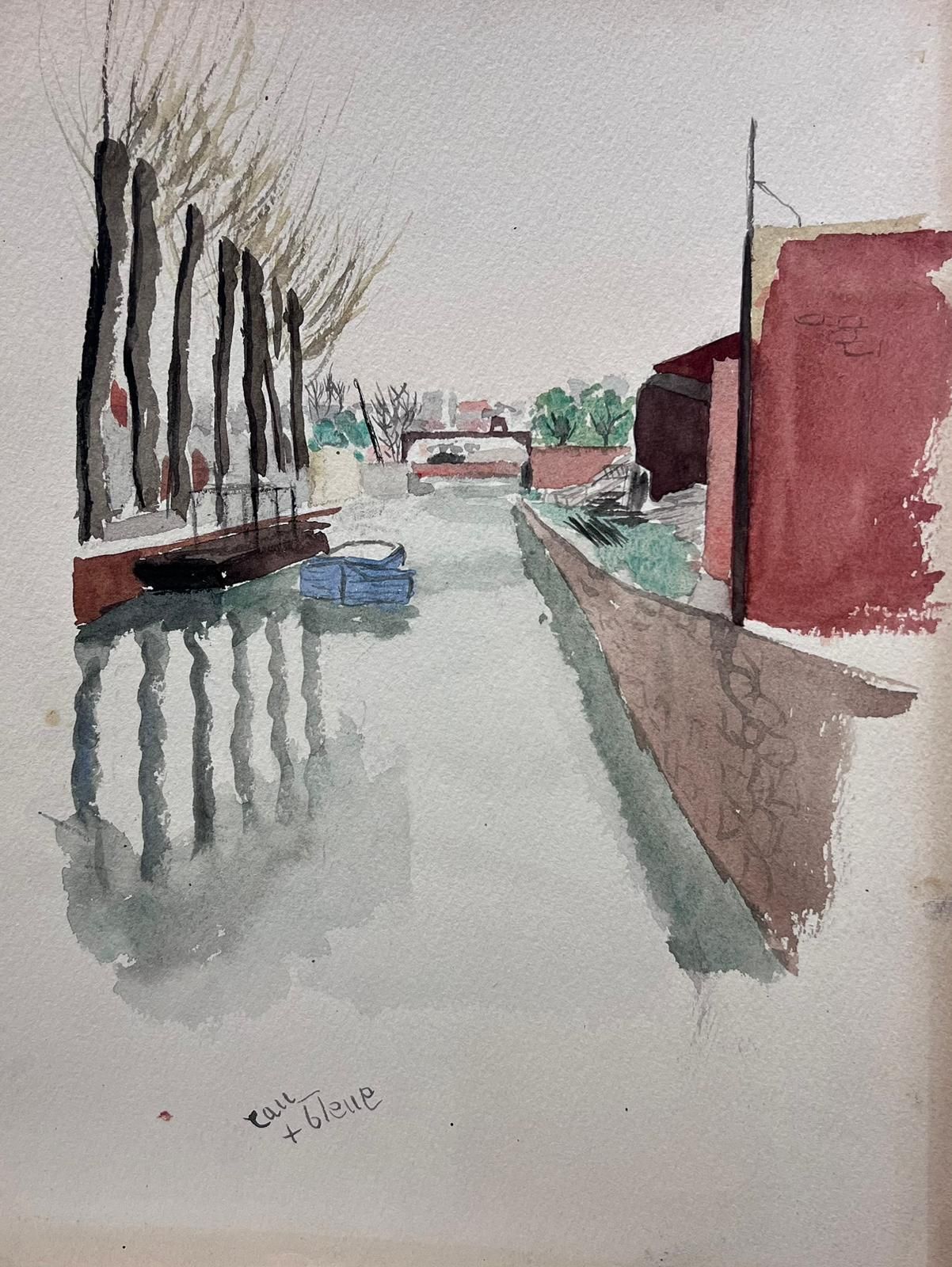 French Schoolcanal Scene In Watercolour Narrow Waterway With Leafless Trees And Reflections
