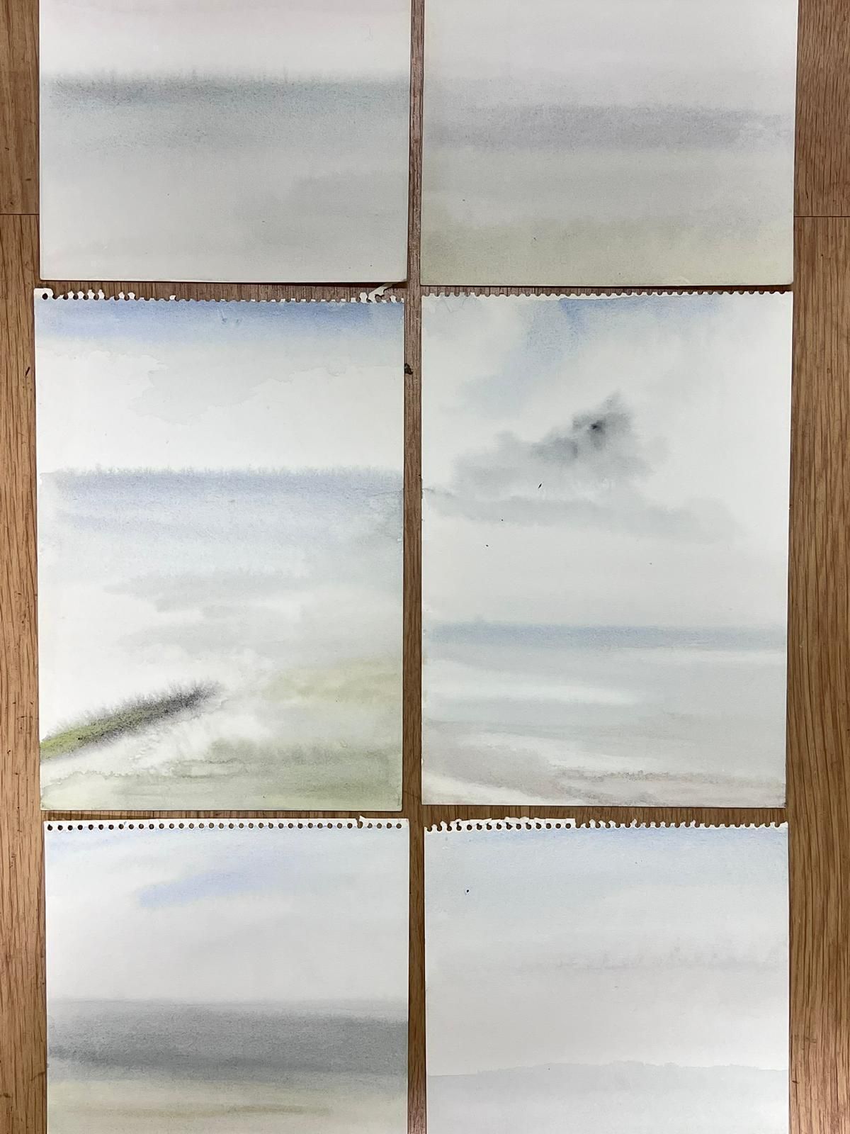 French Schoolset Of Six Series Of Minimalist Coastal Watercolours Seaside Landscapes photo for sale