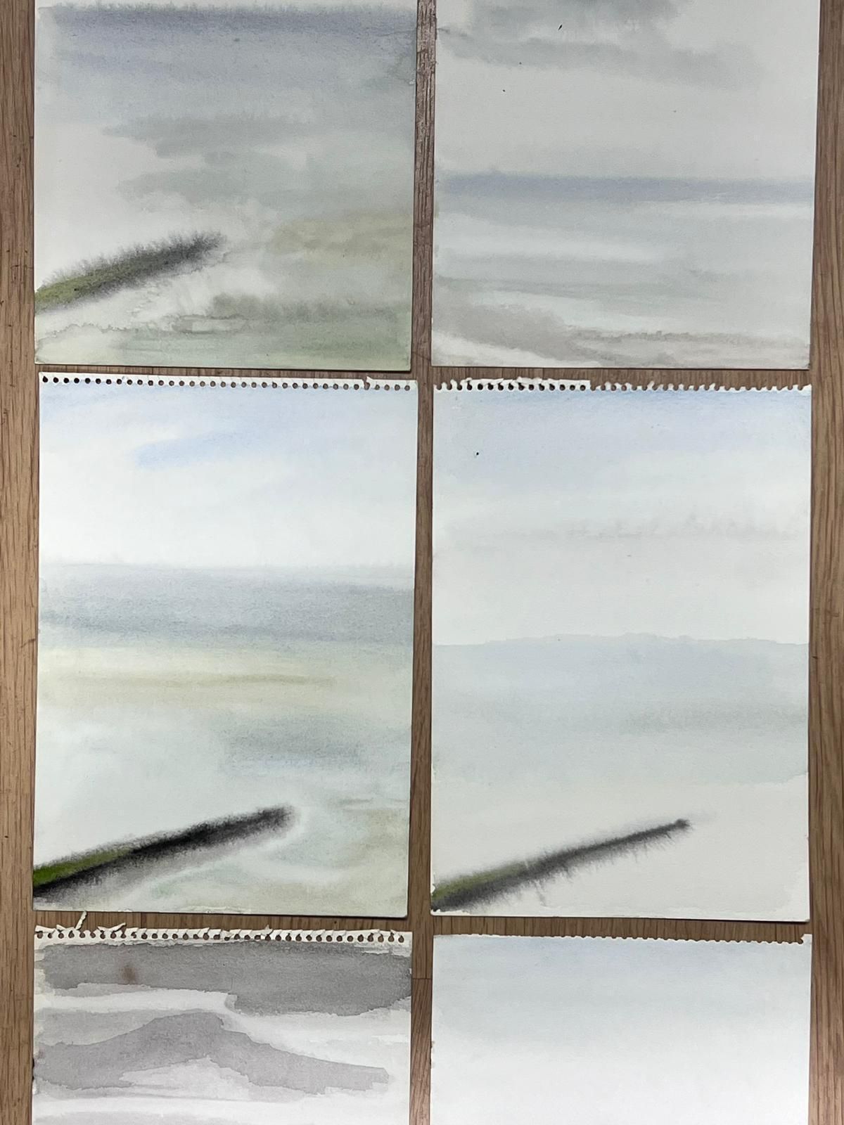 French Schoolset Of Six Series Of Minimalist Coastal Watercolours Seaside Landscapes photo Art