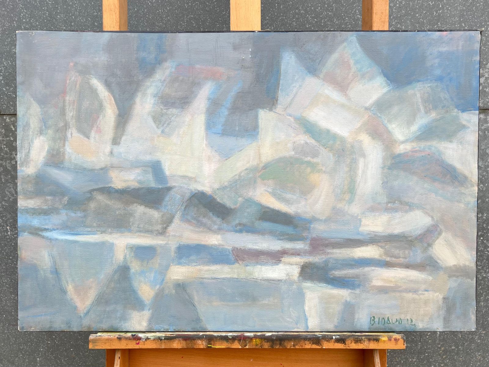French Cubistlarge French Cubist Oil Painting Glacial Reflections Landscape In Cool Tones photo for sale