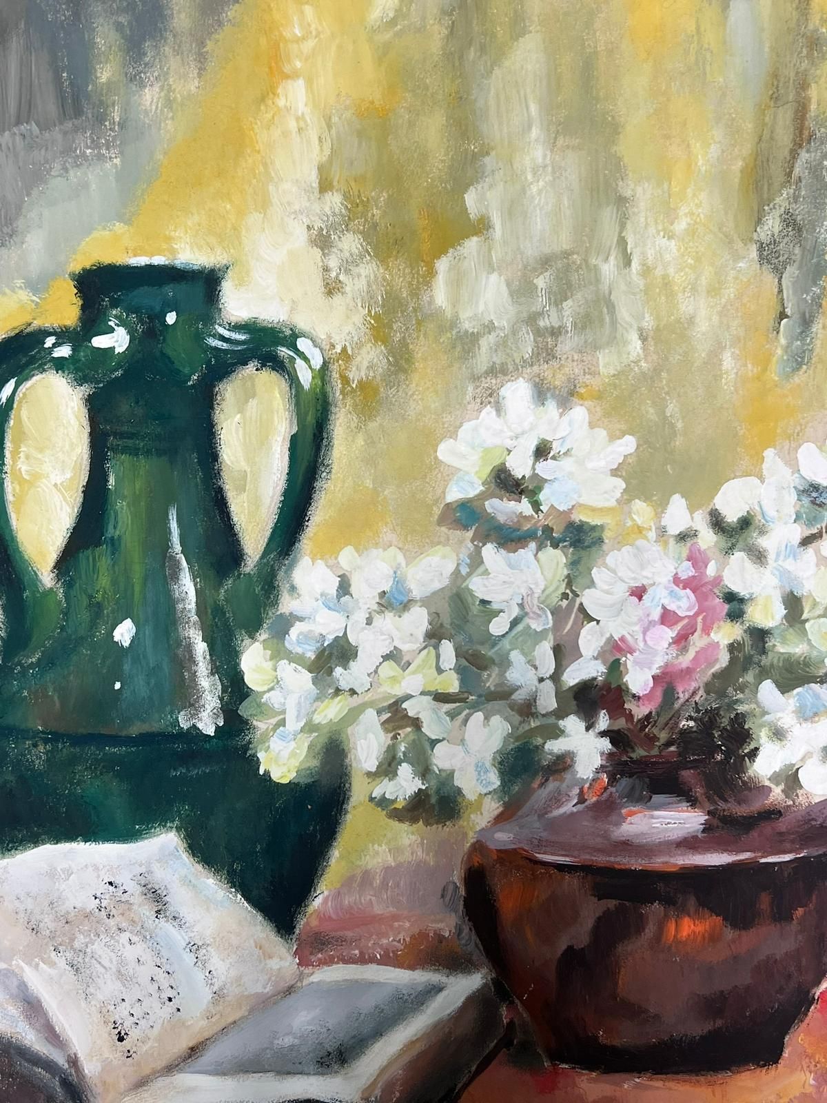 Josine Vignonfrench A Still Life With Open Book, Vase And Blossoming Plant1950s photo furniture