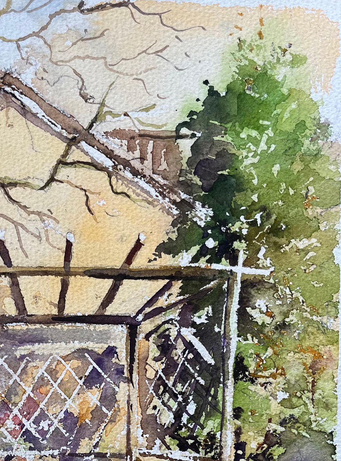 Anthony Averybritish Watercolor Of A Quaint Garden With Trellis And Blossoms photo 504.0