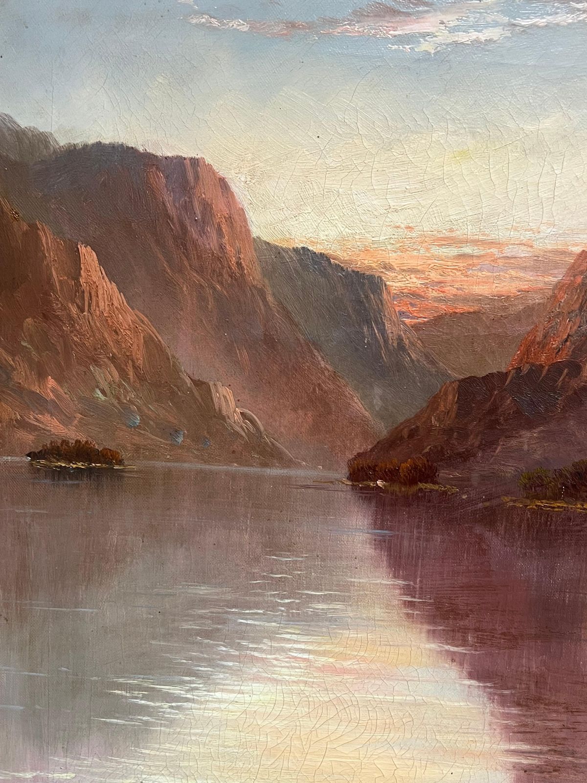 F. E. Jamiesonsunset Antique Scottish Landscape Signed Oil Painting Cottage By Highland Loch1920's photo Art