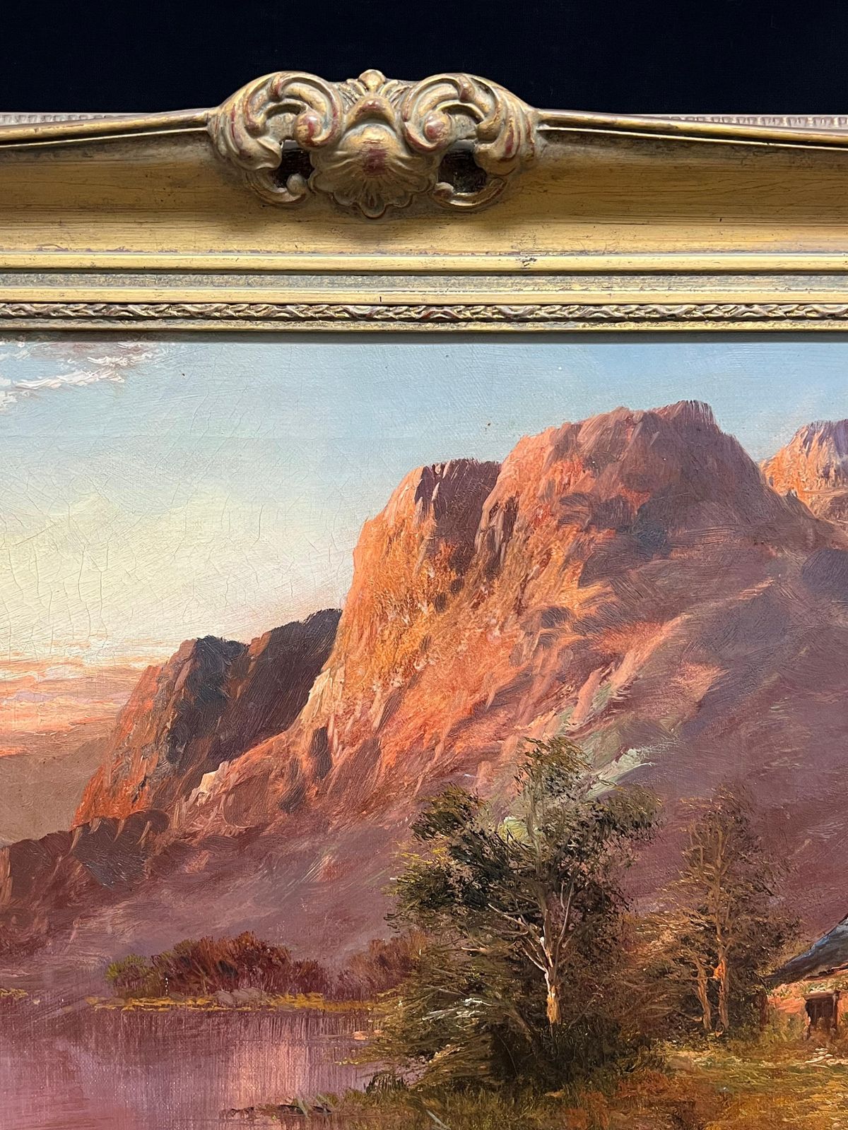 F. E. Jamiesonsunset Antique Scottish Landscape Signed Oil Painting Cottage By Highland Loch1920's photo vinterior