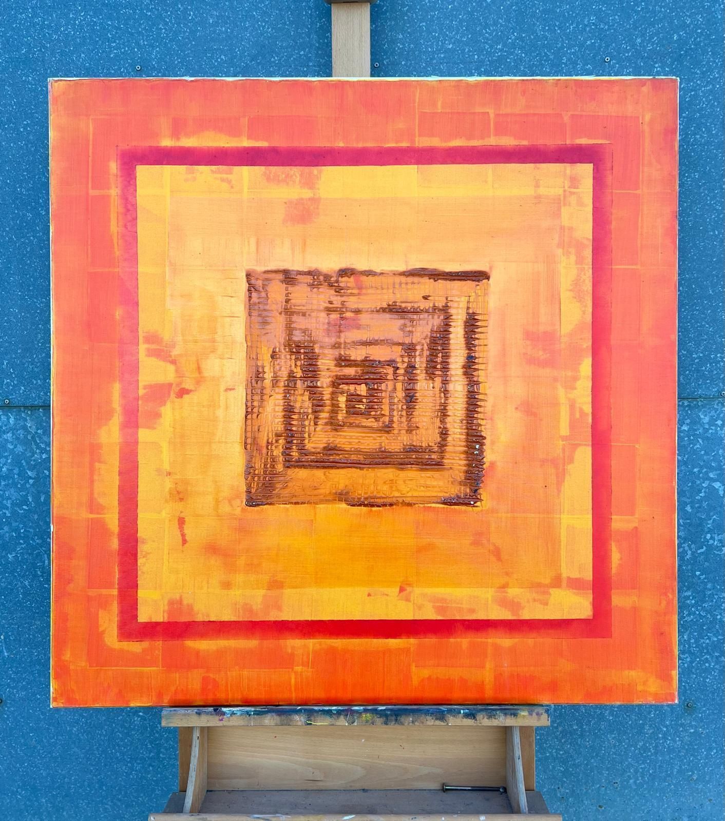 Jacques Coulais (1955 2011)very Large French Expressionist Abstract Original Painting Bright Orange Colors20th Century photo furniture